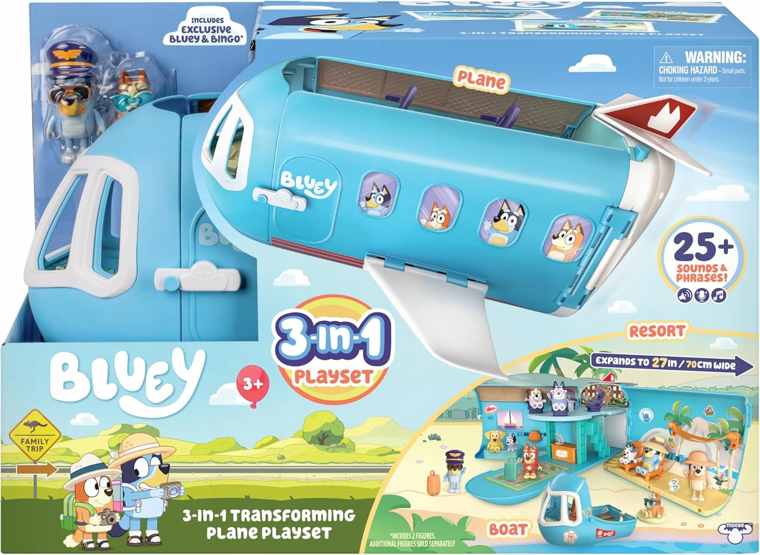 Bluey Zestaw 3w1 Samolot Do Rozkładania 2 Figurki Dźwięk. Moose