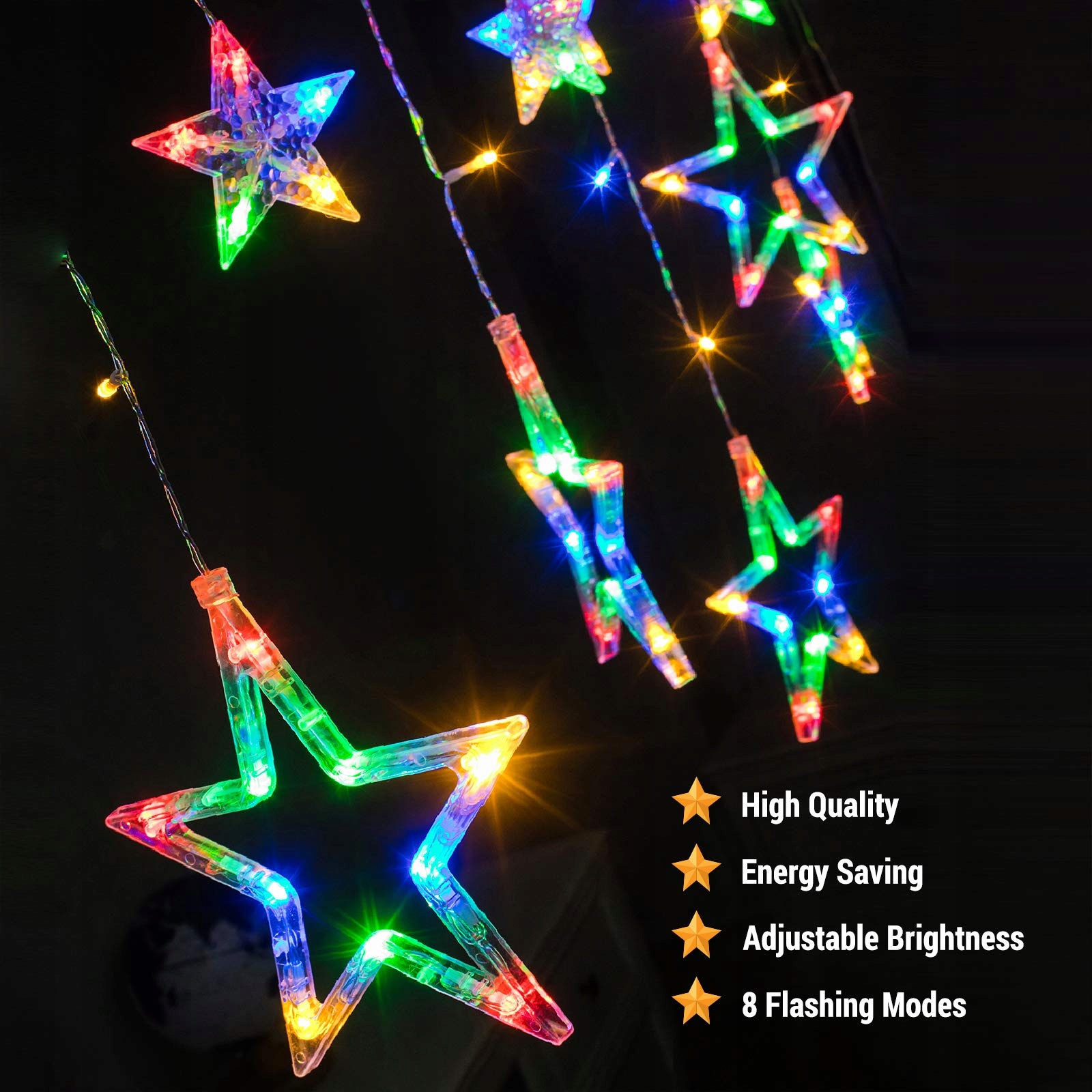 Kurtyna Świetlna Okienna LED Gwiazdki Z Pilotem USB Timer 138 LED DazSpirit — miniatura 4