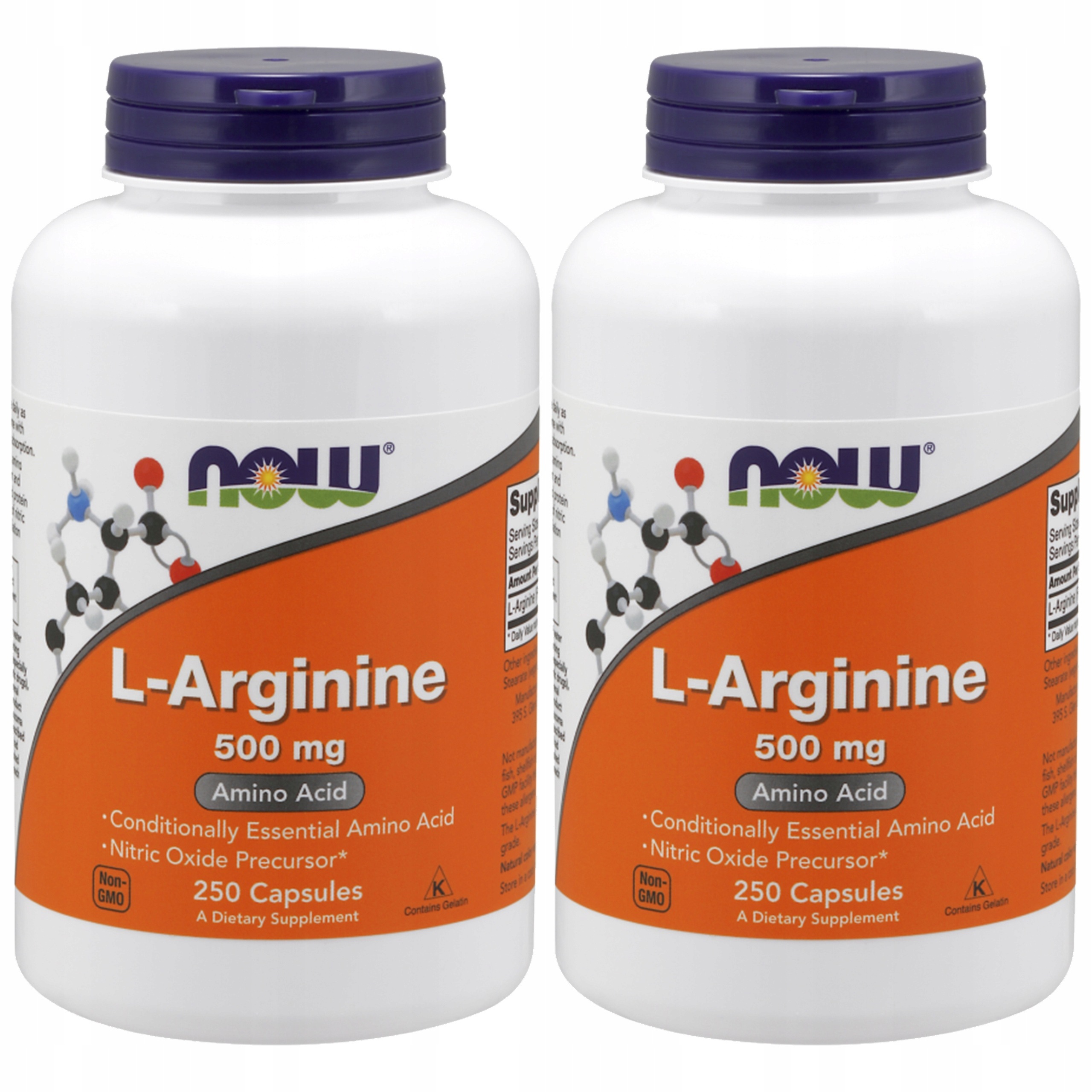 2x L-arginin Now Foods 500 mg Aminokyselina 250 kapslí Regenerační pumpa