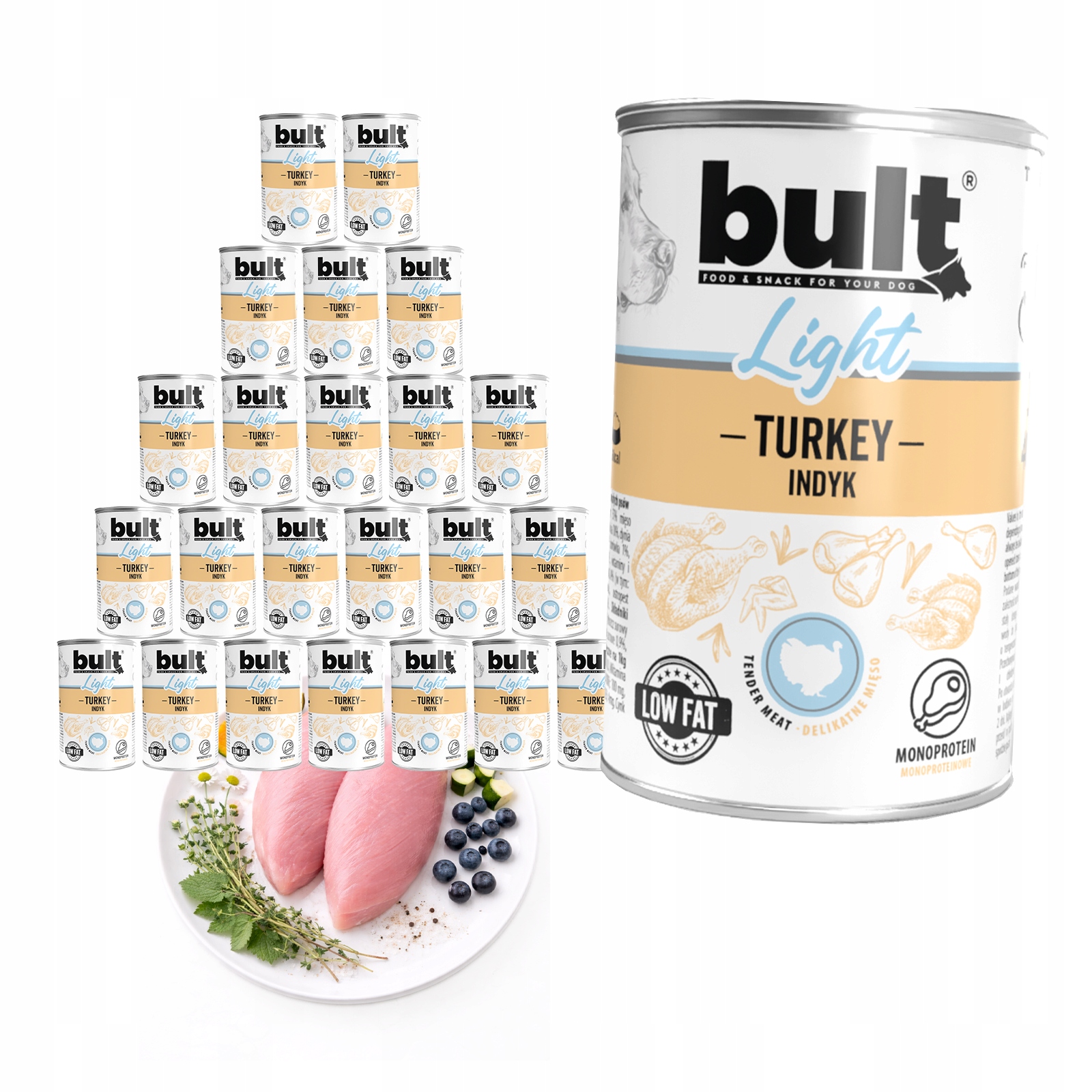 Levně Vlhké Krmivo Pro Psa Bult Light Krůta 24x400g Plechovka Set