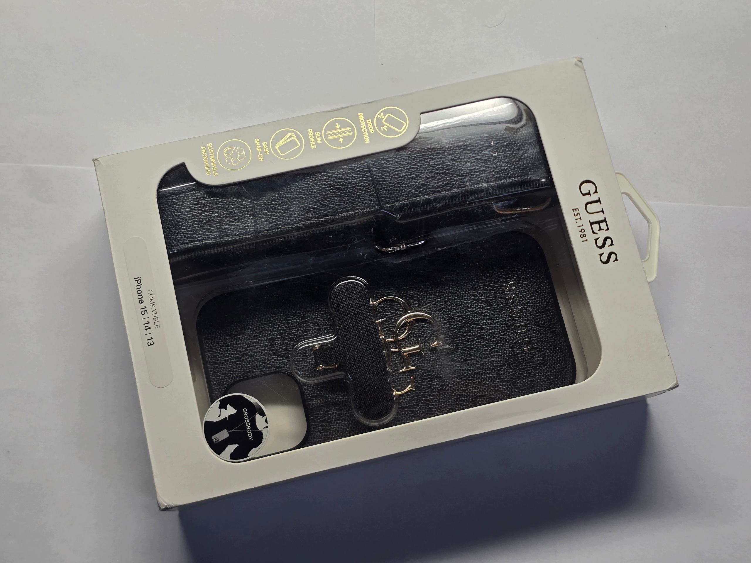 Plecki Guess do Apple iPhone 15 14 13 Czarny Smycz