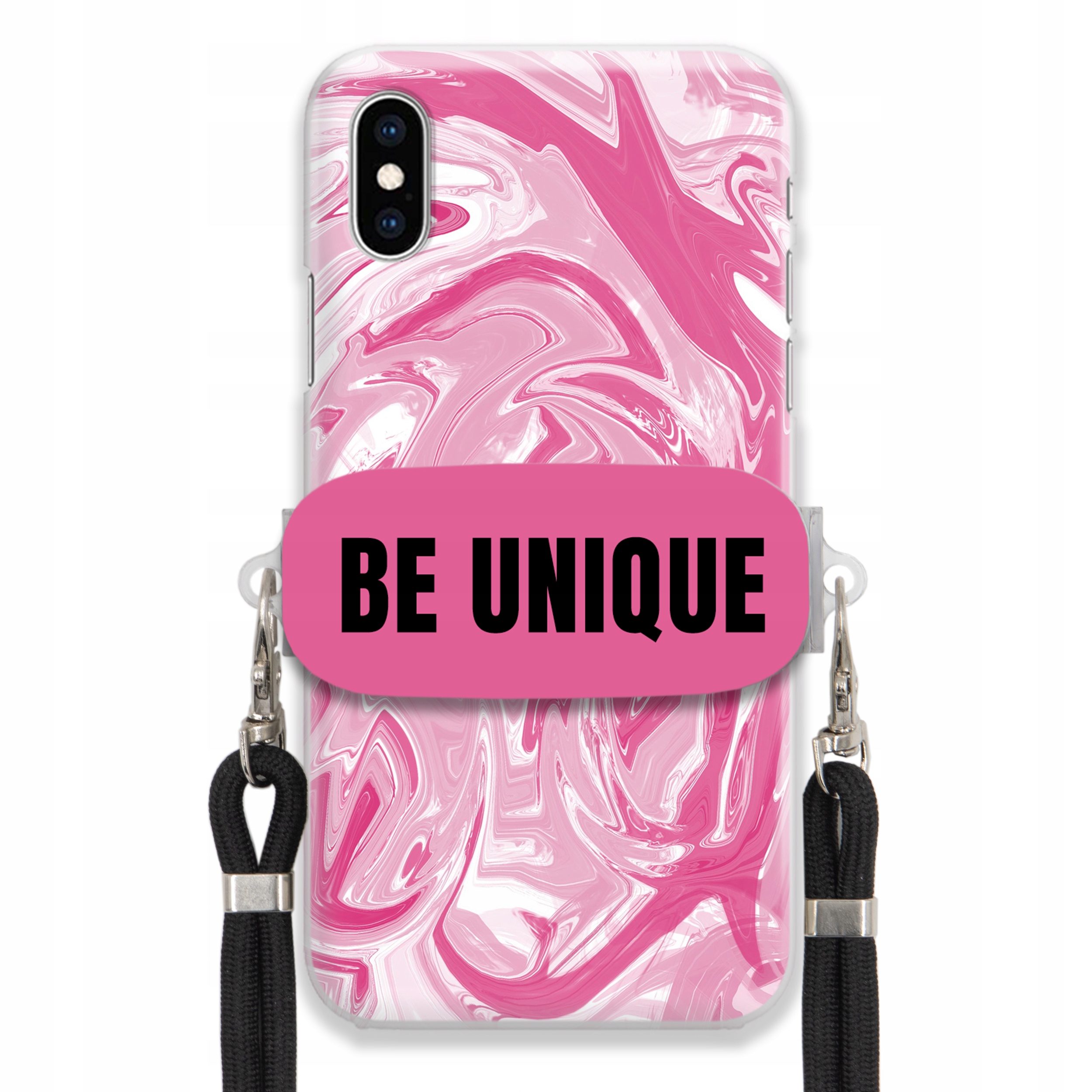 Puzdro pre iPHONE X Puzdro držiak šnúrka Čierna ružová Mramor Unique