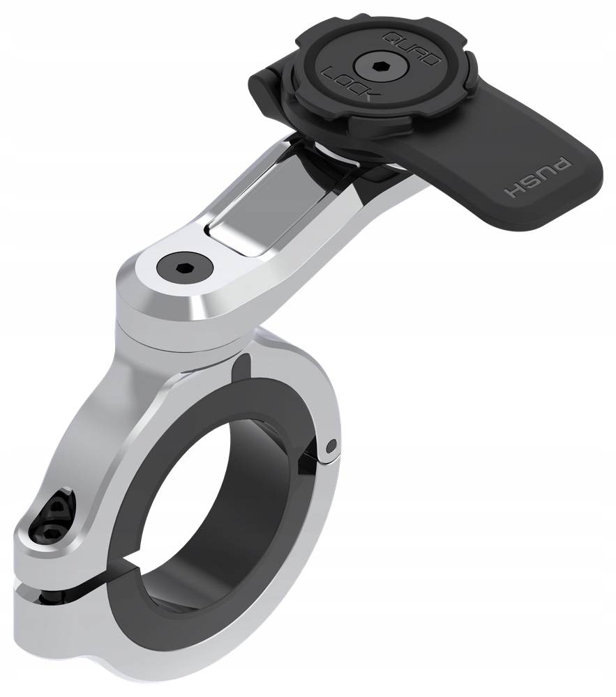 Chrómovaná základňa namontovaná na riadidlách Quad Lock Pro Veľká