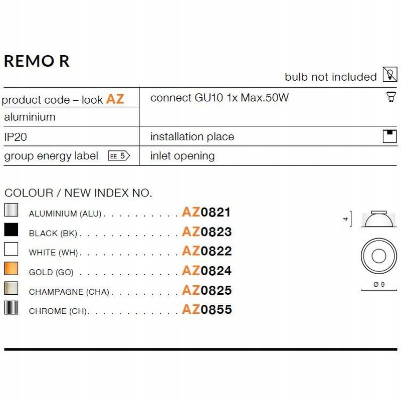 Azzardo Odbłyśnik REMO R AZ0825 GM4103-CM EAN (GTIN) 5901238408253