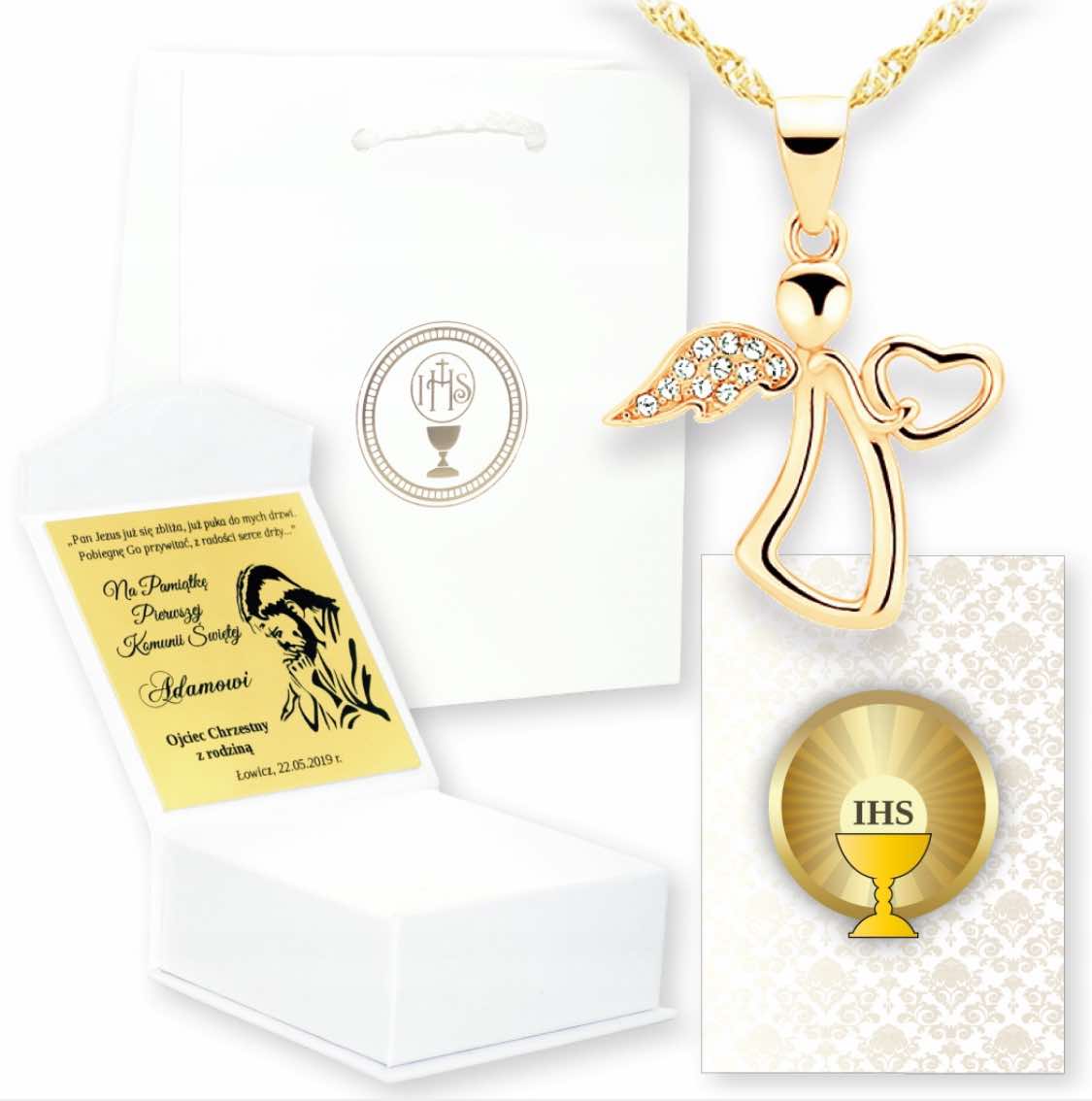 PREZENT NA PIERWSZĄ KOMUNIĘ ŚWIĘTĄ PAMIĄTKA KOMUNII ŚW ŁAŃCUSZEK ANIOŁEK Marka inny