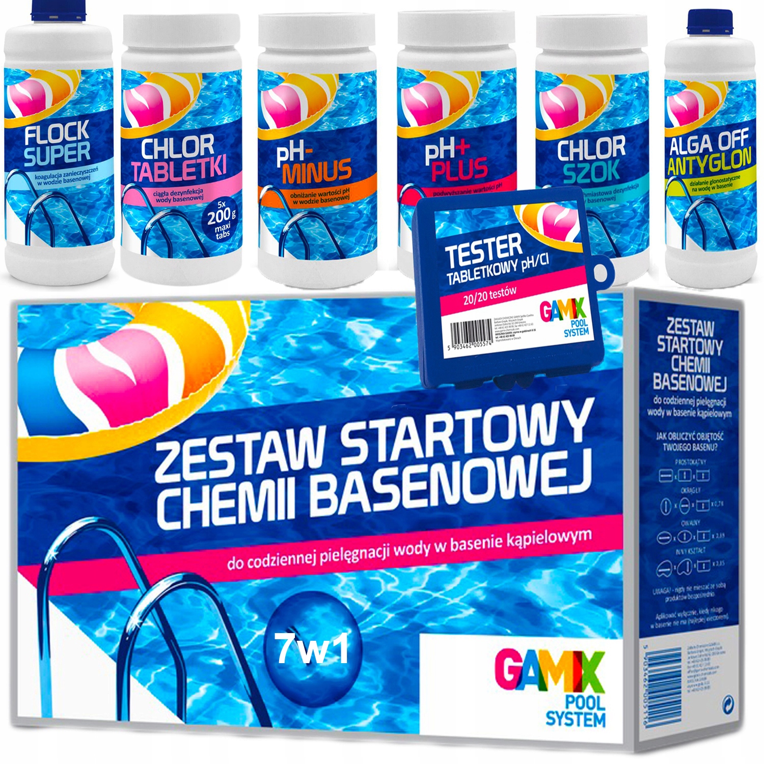 Zestaw Na Start 7W1 Chemia Basenowa Do Basenu Tabletki Chlor Szok Gamix