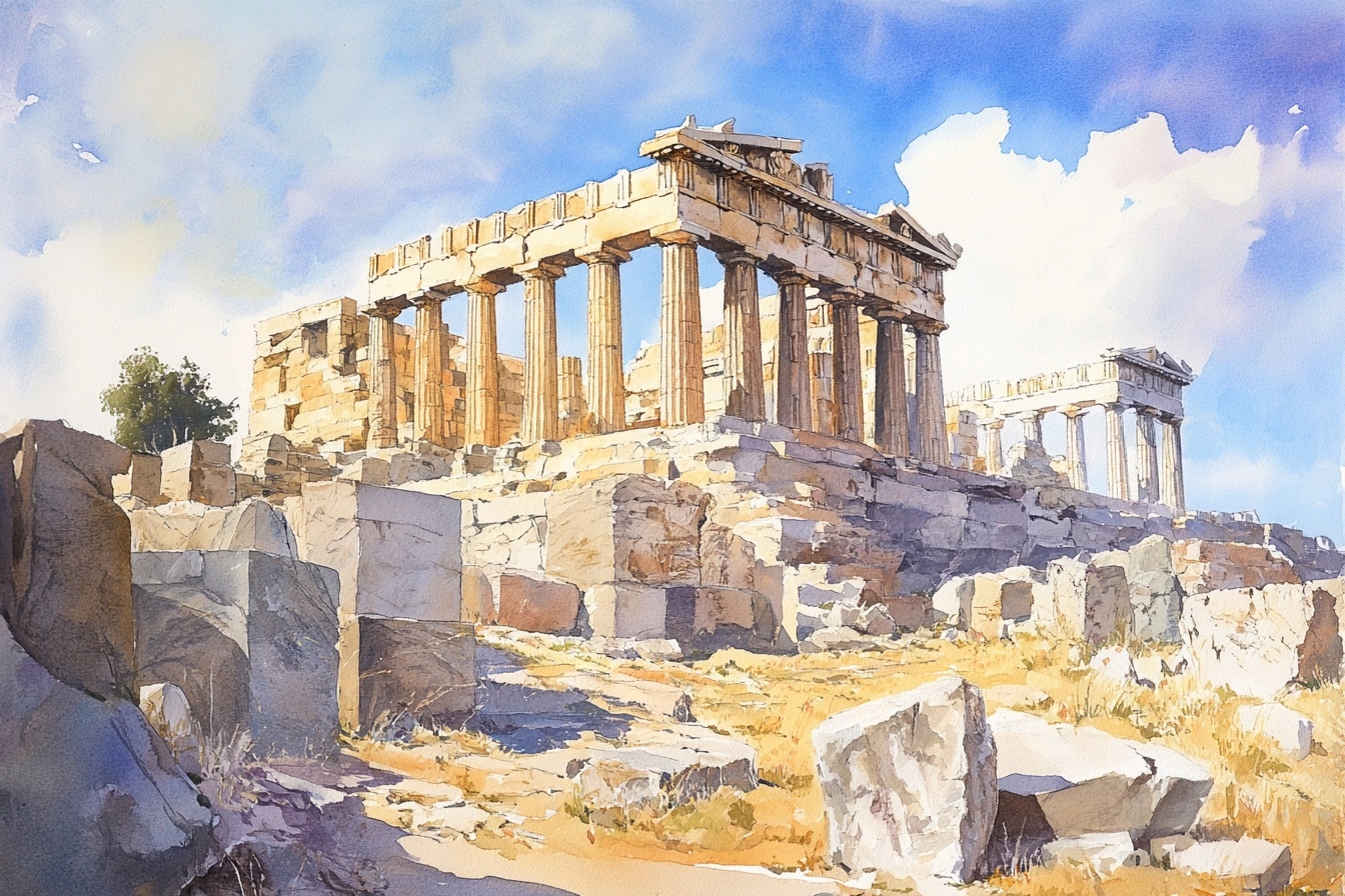 Obraz Na Plátně Canvas Akvarel Athény Řecko Akropolis Partenon Pohled 120x80