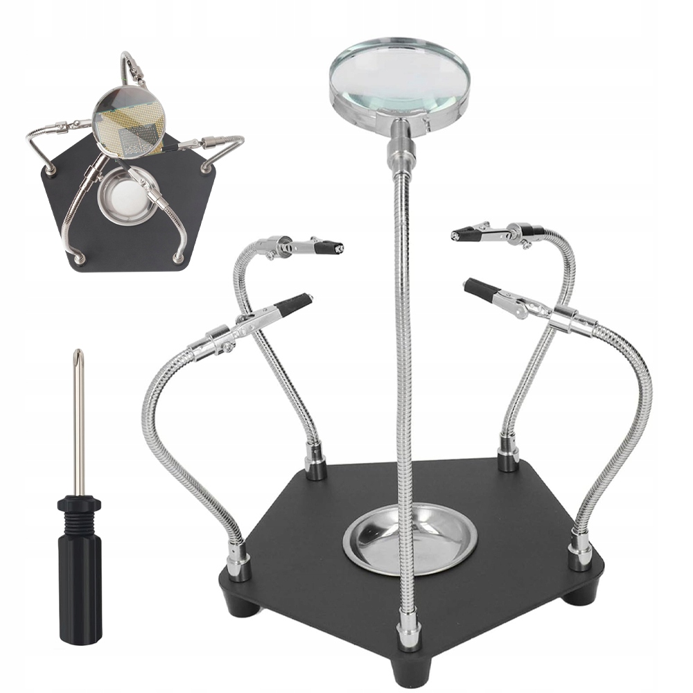 STATYW WARSZTATOWY Z LUPĄ 3X I 4 RAMIONA ELASTYCZNY DO MODELARSTWA SPAWANIA