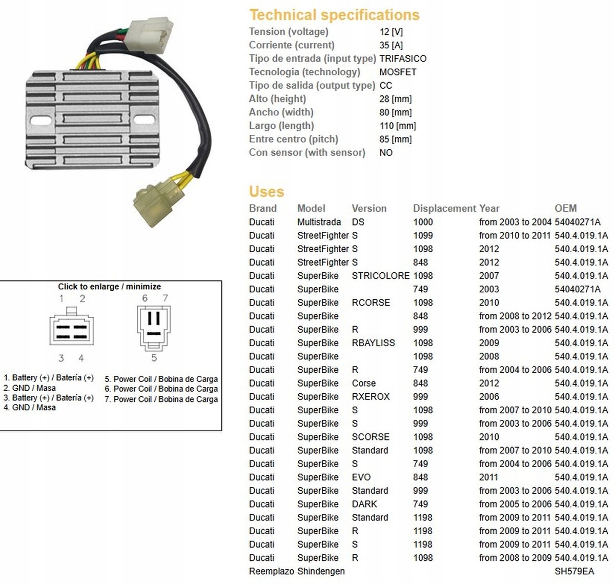Regulátor Napätia Ducati 749/848/999/1098/1099/1198 (OEM-540.4.019.1A)