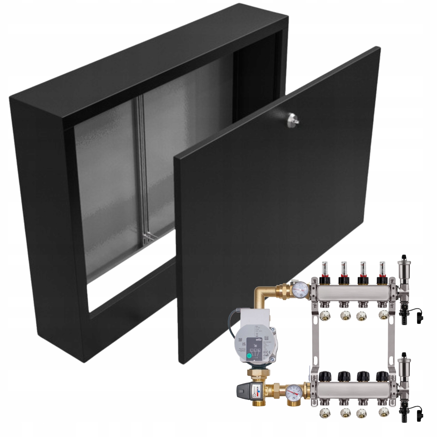 Nerezový Rozdělovač Pro Podlahovku 4 S Čerpadlem Wilo+nástěnná Skříňka+pex