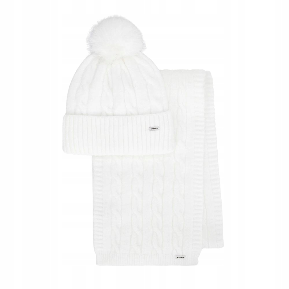 Zimní dámská sada: čepice s bambulí a šála Wittchen 101-SF-021-0 bílá