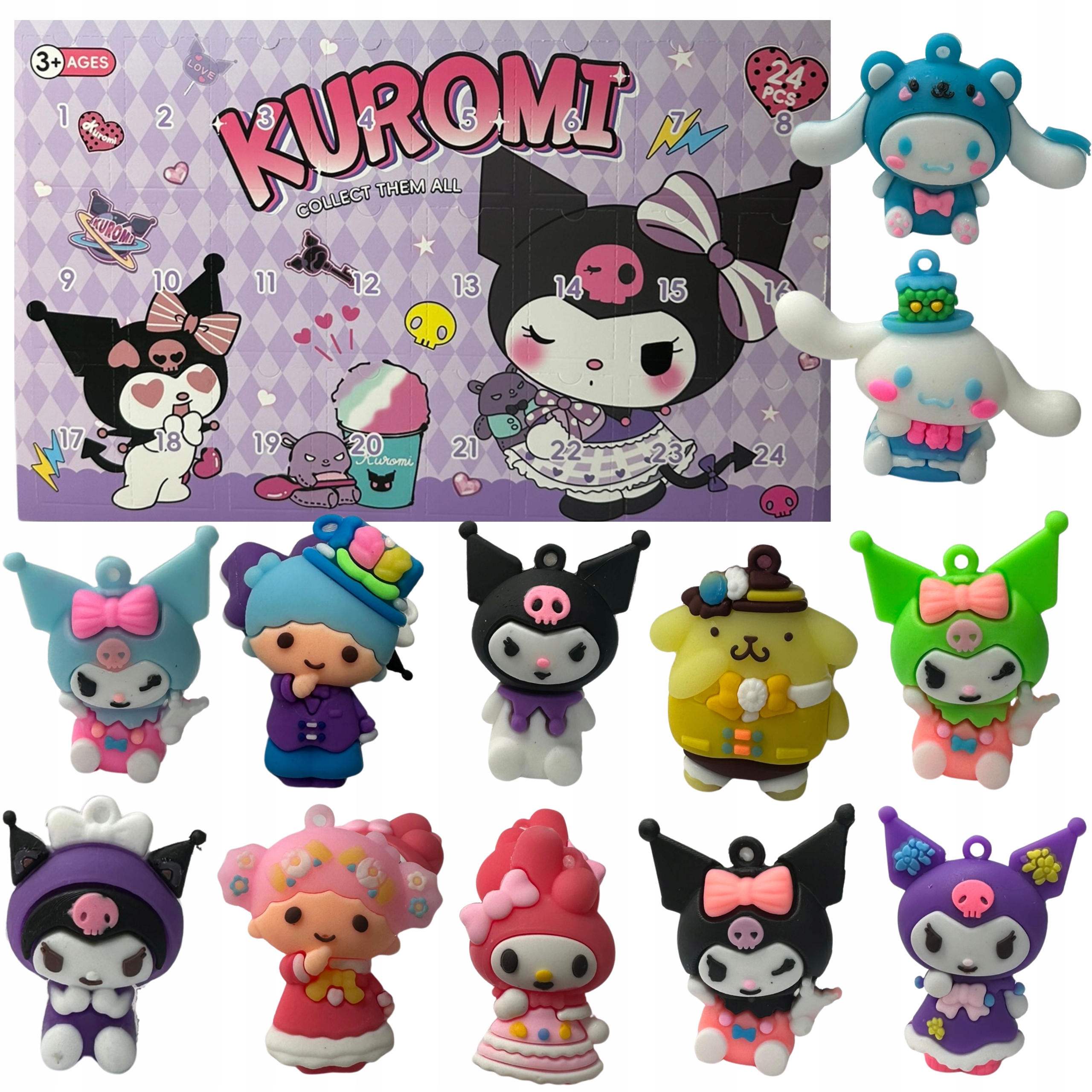 Адвент-календарь Kuromi, 24 резиновые фигурки-брелока, от 3 лет — фото 2