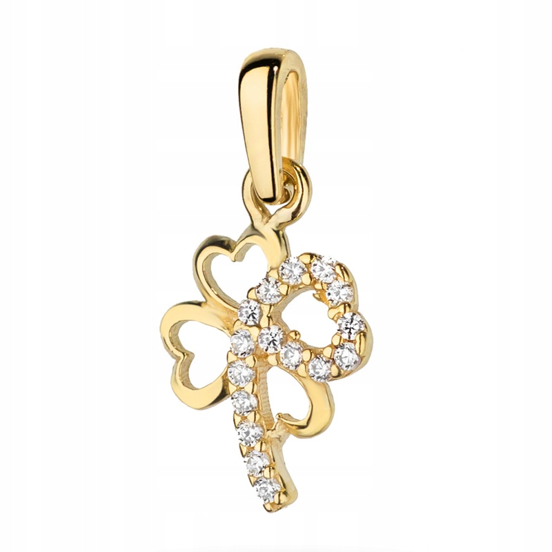 Zlatý Přívěsek Přívěsek pr. 585 14k Čtyřlístek s zirkony naštěstí