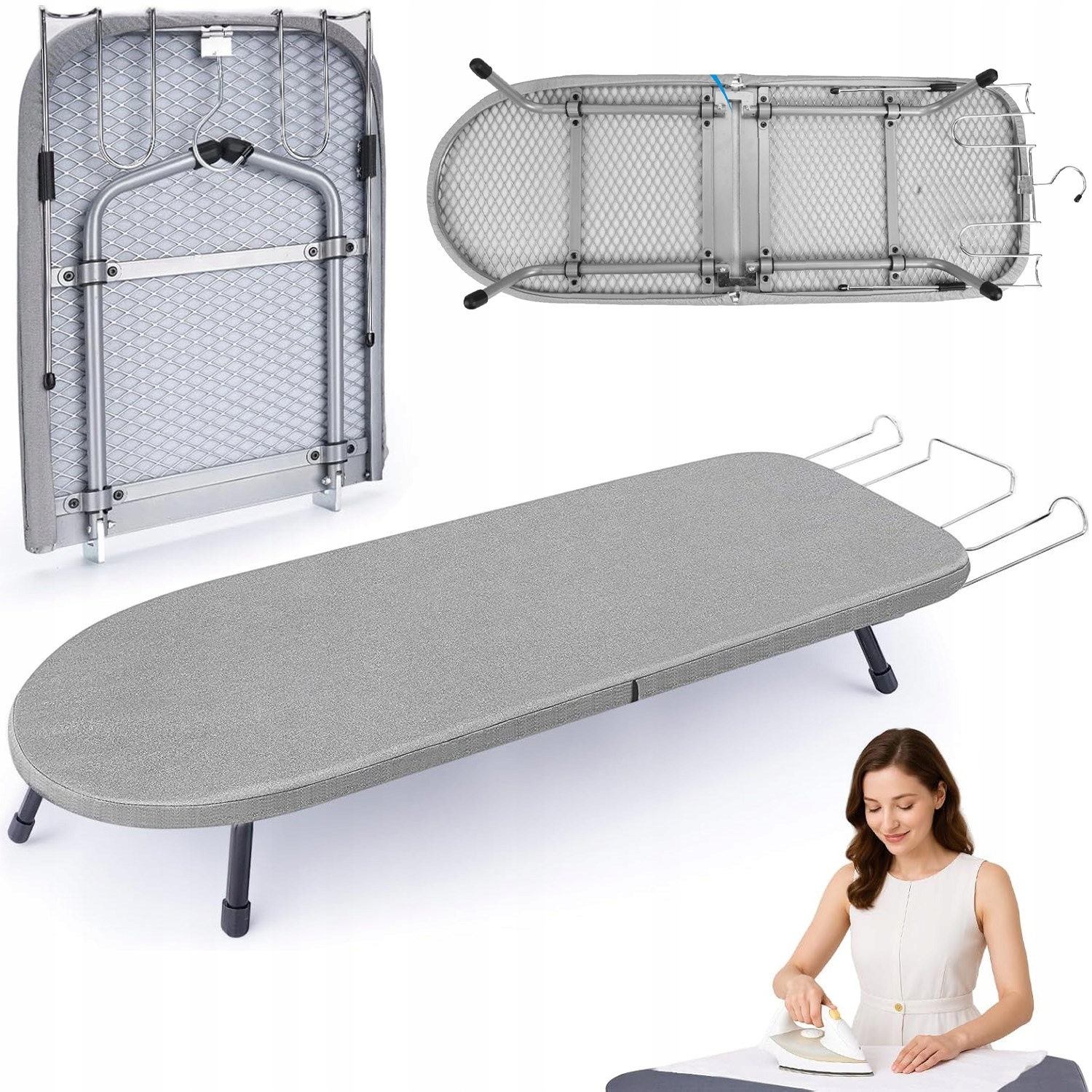 Levně Žehlicí Prkno Cestovní Kovová Bavlněná Síťka Polštář Šedá