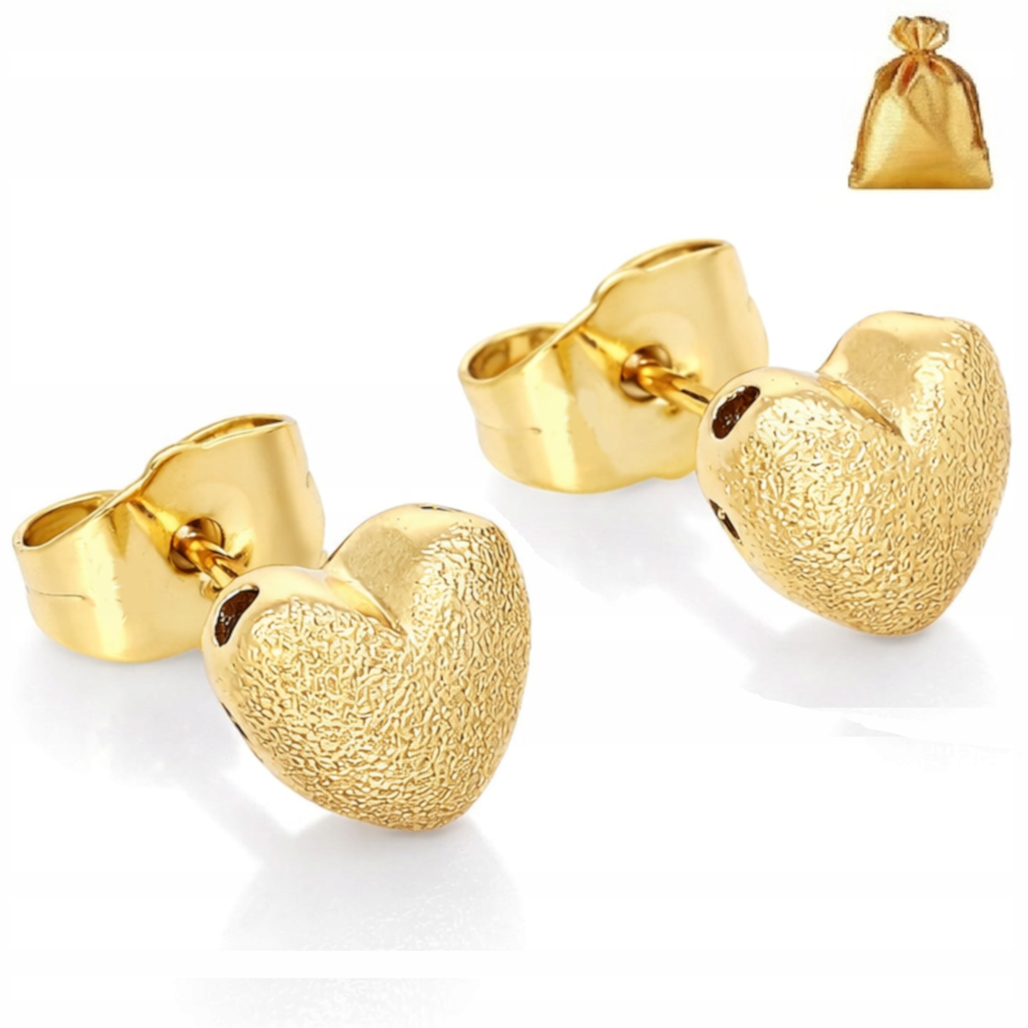 KOLCZYKI POZŁACANE ZE STALI CHIRURGICZNEJ SZTYFTY Z CYRKONIAMI SERDUSZKA