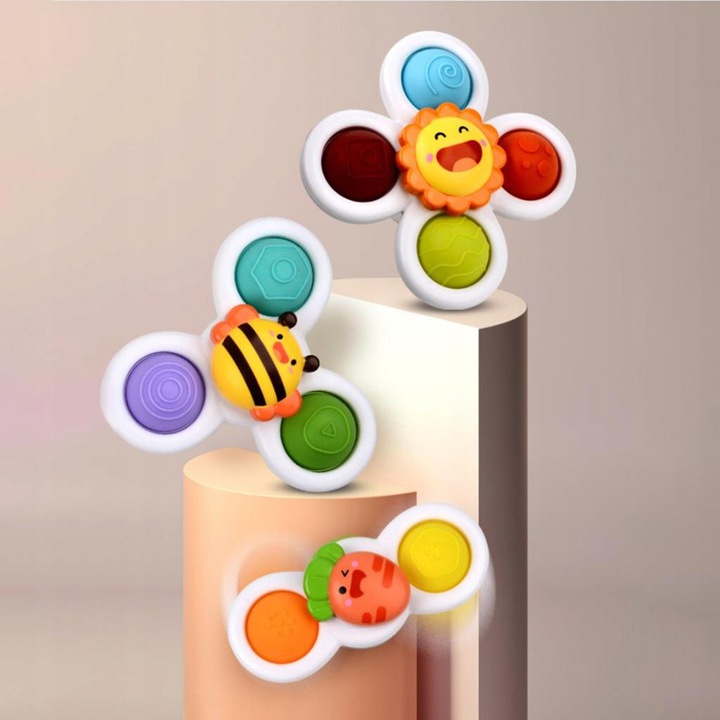 FIDGET SPINNER Z PRZYSSAWKĄ SENSORYCZNĄ KĄPIEL PREZENT GRZECHOTKA 3 SZTUKI Wiek dziecka 3 m +