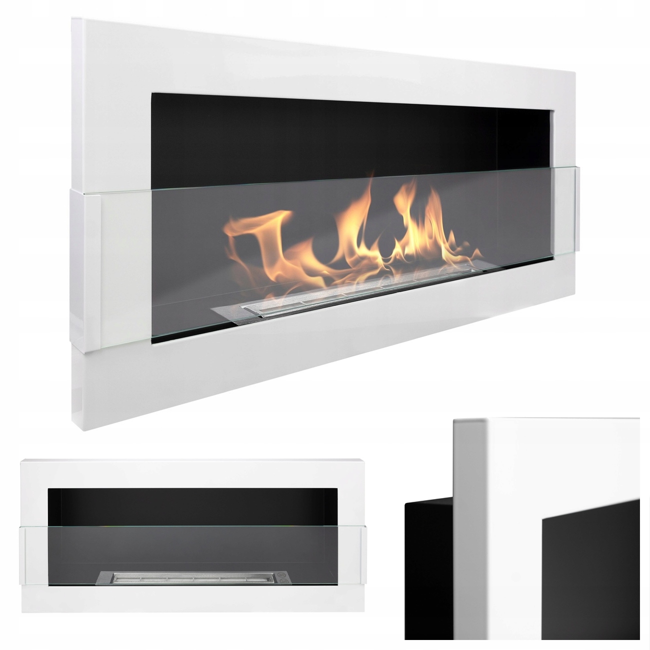 Závěsný Biokrb Se Sklem 900X400 Bílý Lesk Na Biopalivo Eco