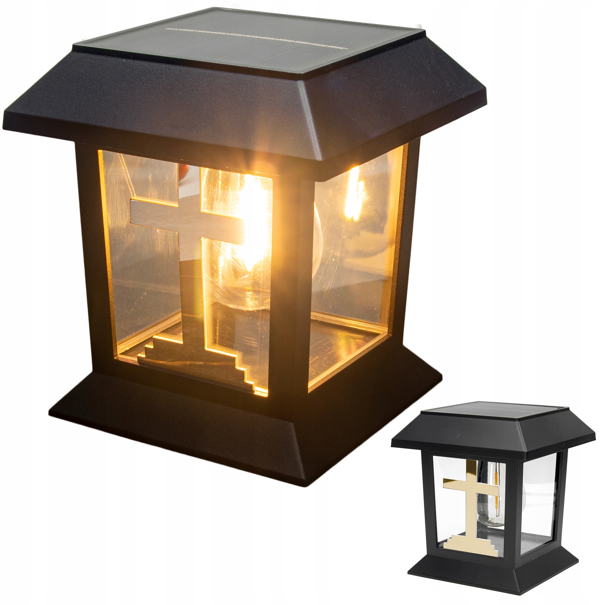 ZNICZ SOLARNY LED LAMPION NA GRÓB STATUETKA NA CMENTARZ Z KRZYŻEM