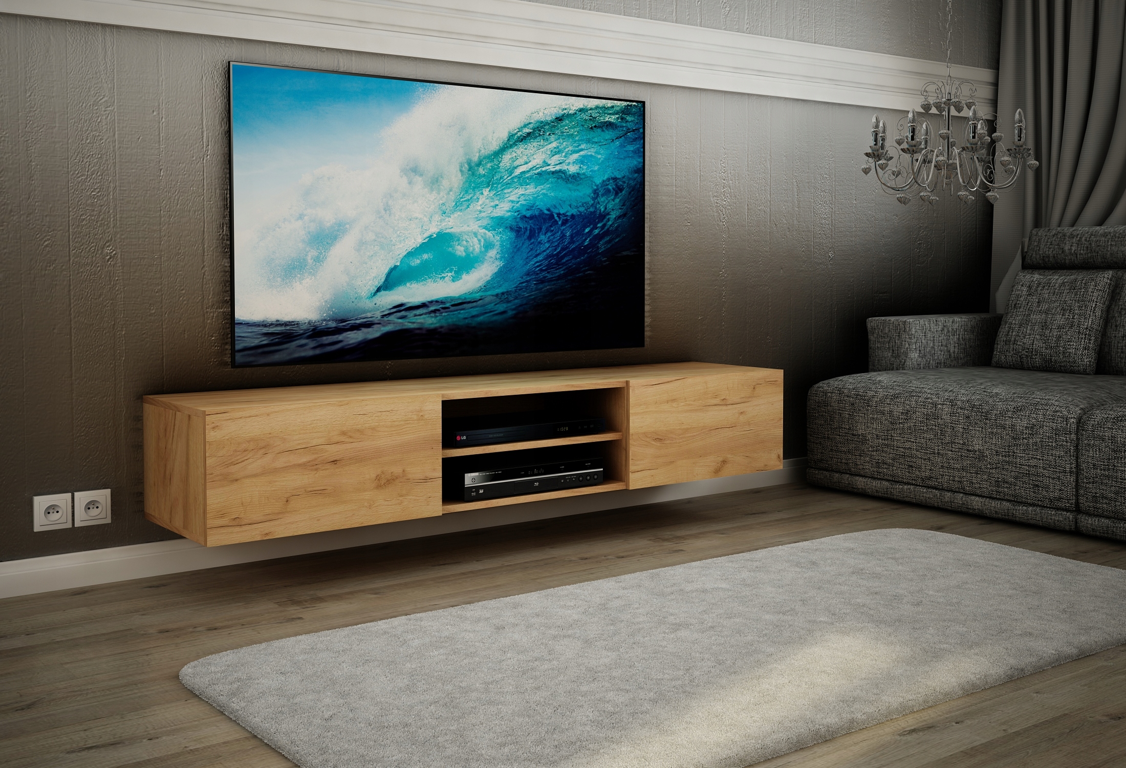 SZAFKA WISZĄCA RTV 140 DĄB CRAFT ZŁOTY POŁYSK/ MAT Kod producenta Roma 140 w