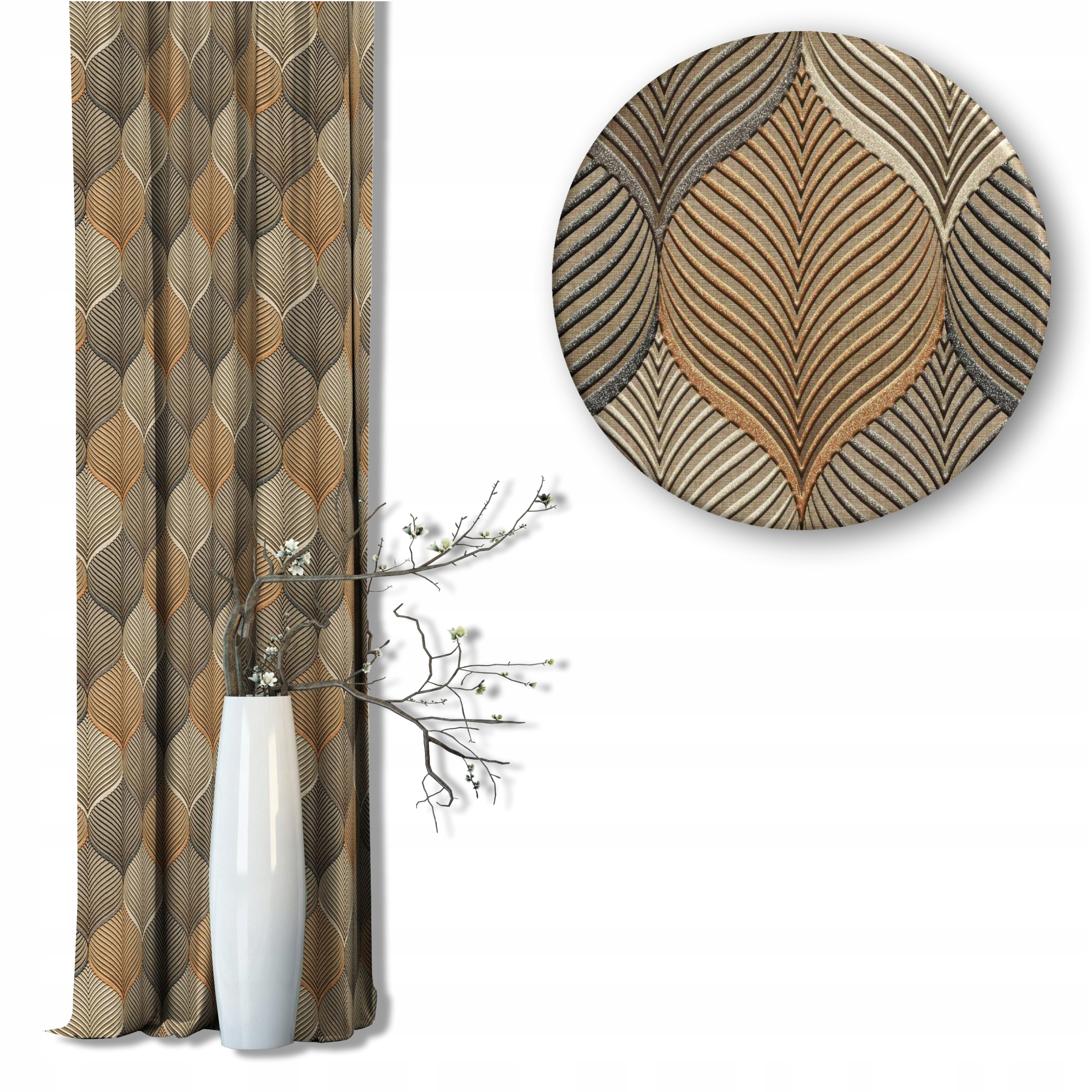 Závěs Samet Deco Tisk Modern Leaf 25 Na Pásce Univerzální 140x160 cm
