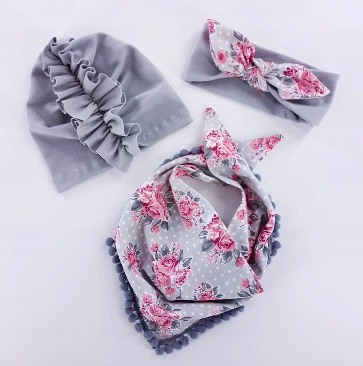 

Komplet czapka chusta opaska handmade girl 46-48