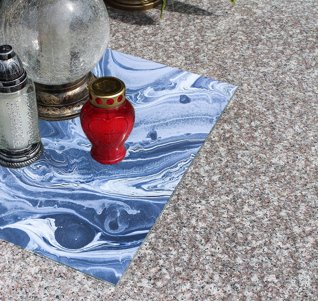 Podstawka na CMENTARZ szyba HARTOWANA + gumowe podstawki 60x52cm na POMNIK Szerokość produktu 60 cm