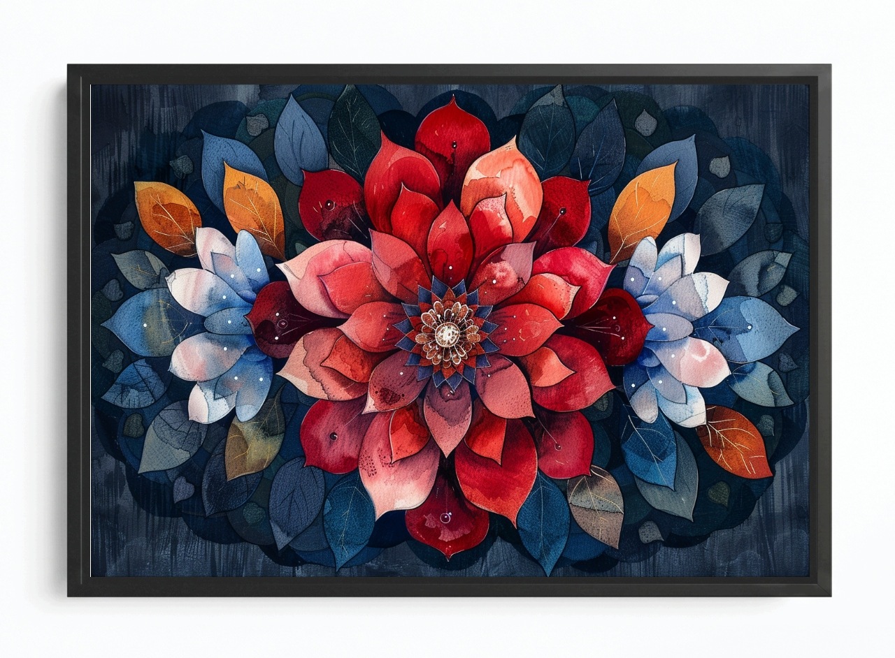 Obraz Rám American Box Akvarel Mandala Listy Barva Zen Wellbeing 120x80