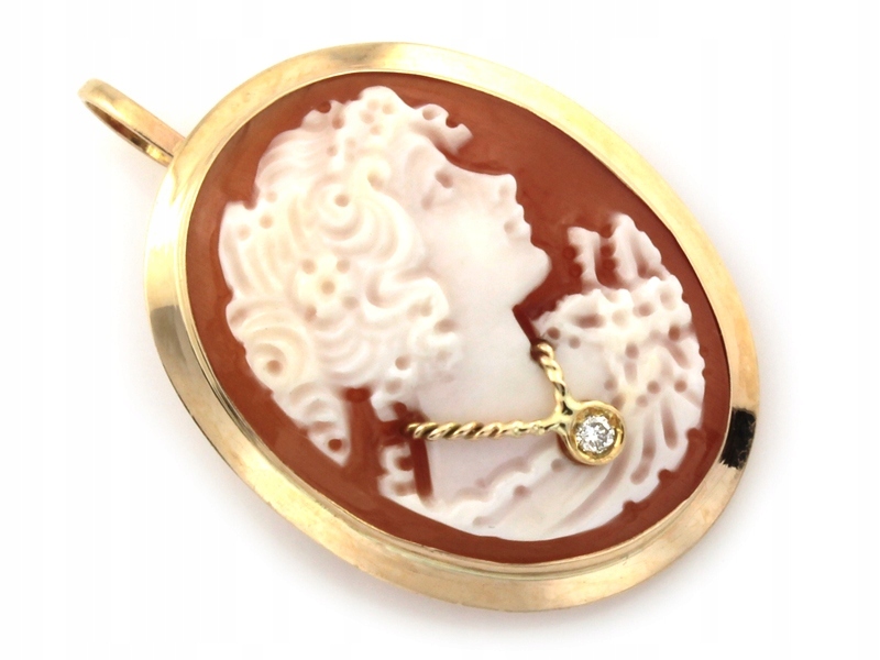 Dámská zlatá brož ryzosti 585, přívěsek Kamea ideální jako dárek