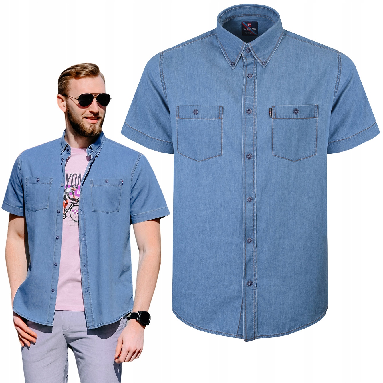 Pánská džínová košile s krátkým rukávem Regular Fit, bavlněná Pako Jeans