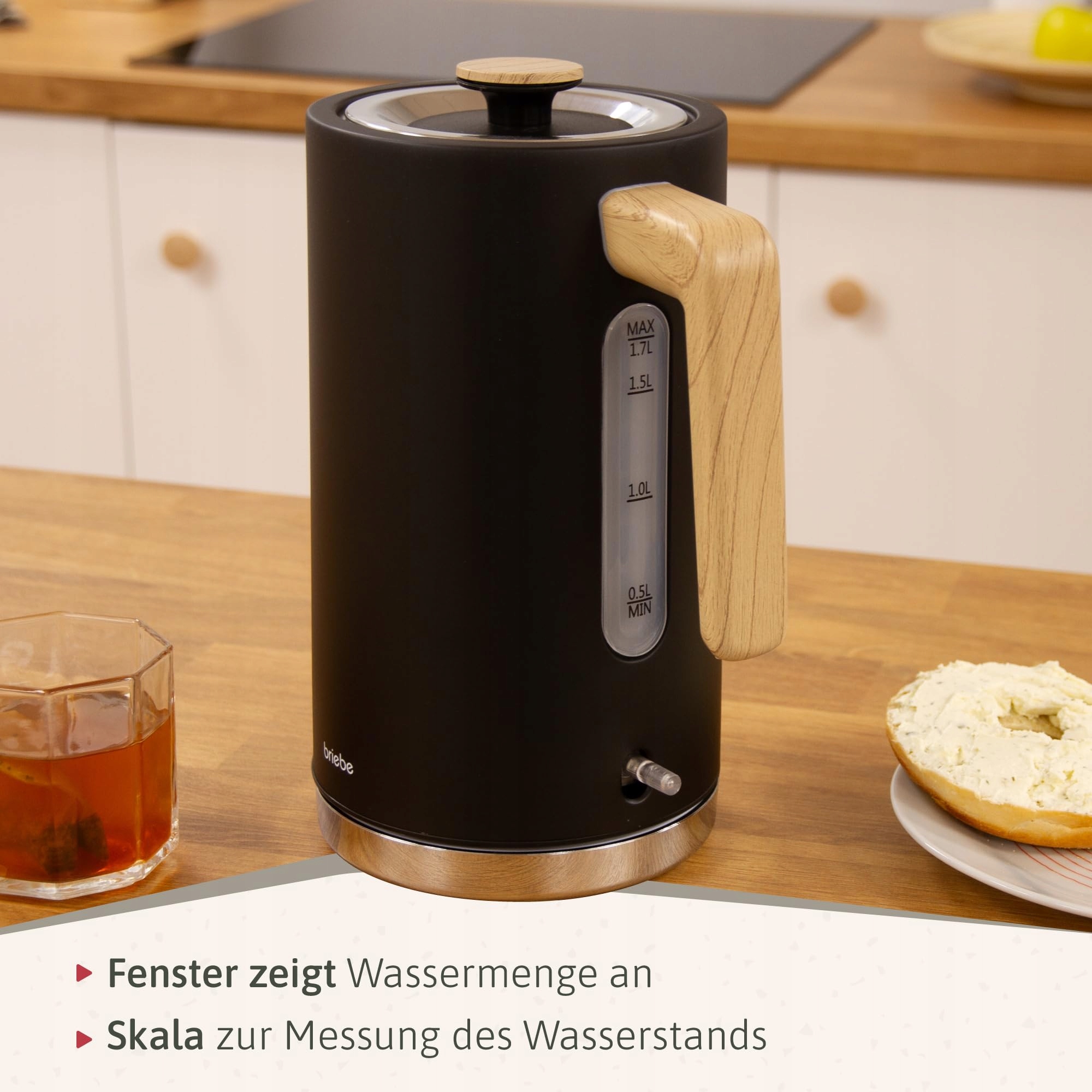 BRIEBE Czajnik Elektryczny 1,7L 2200W Bezprzewodowy BPA Free Nordycki Desig — miniatura 6