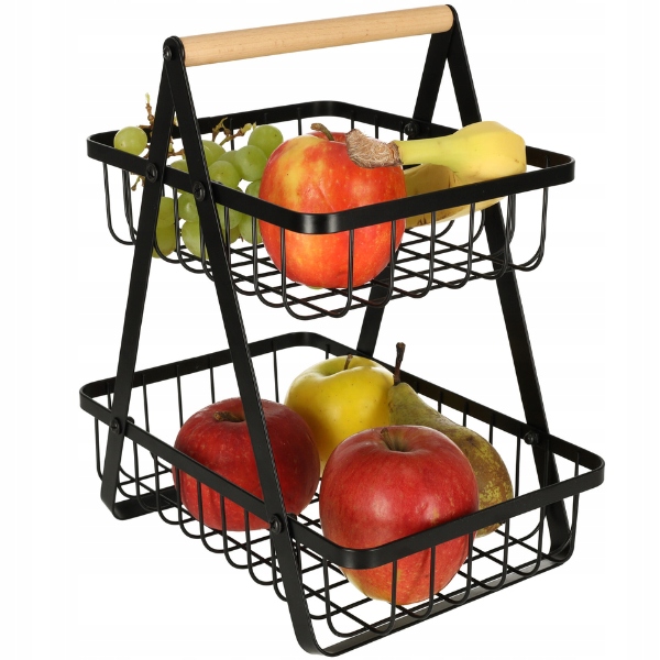 KOSZ KOSZYK DWUPOZIOMOWY PIĘTROWY NA OWOCE WARZYWA METALOWY STOJAK