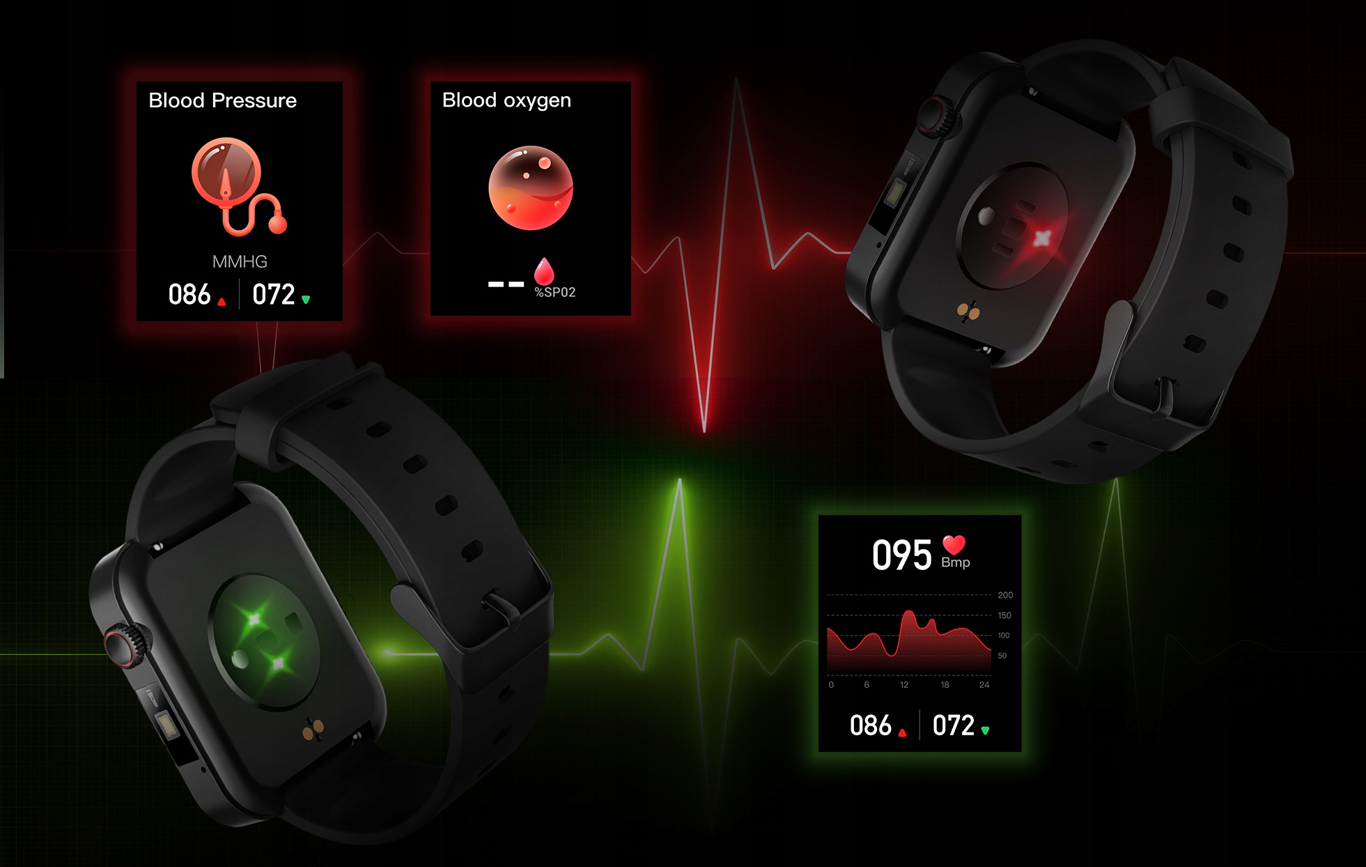 Розумний годинник Bemi CID2 1,69 дюйма, термометр для вимірювання серцевого ритму, насичення, ліхтарик, дзвінки, передача даних: немає