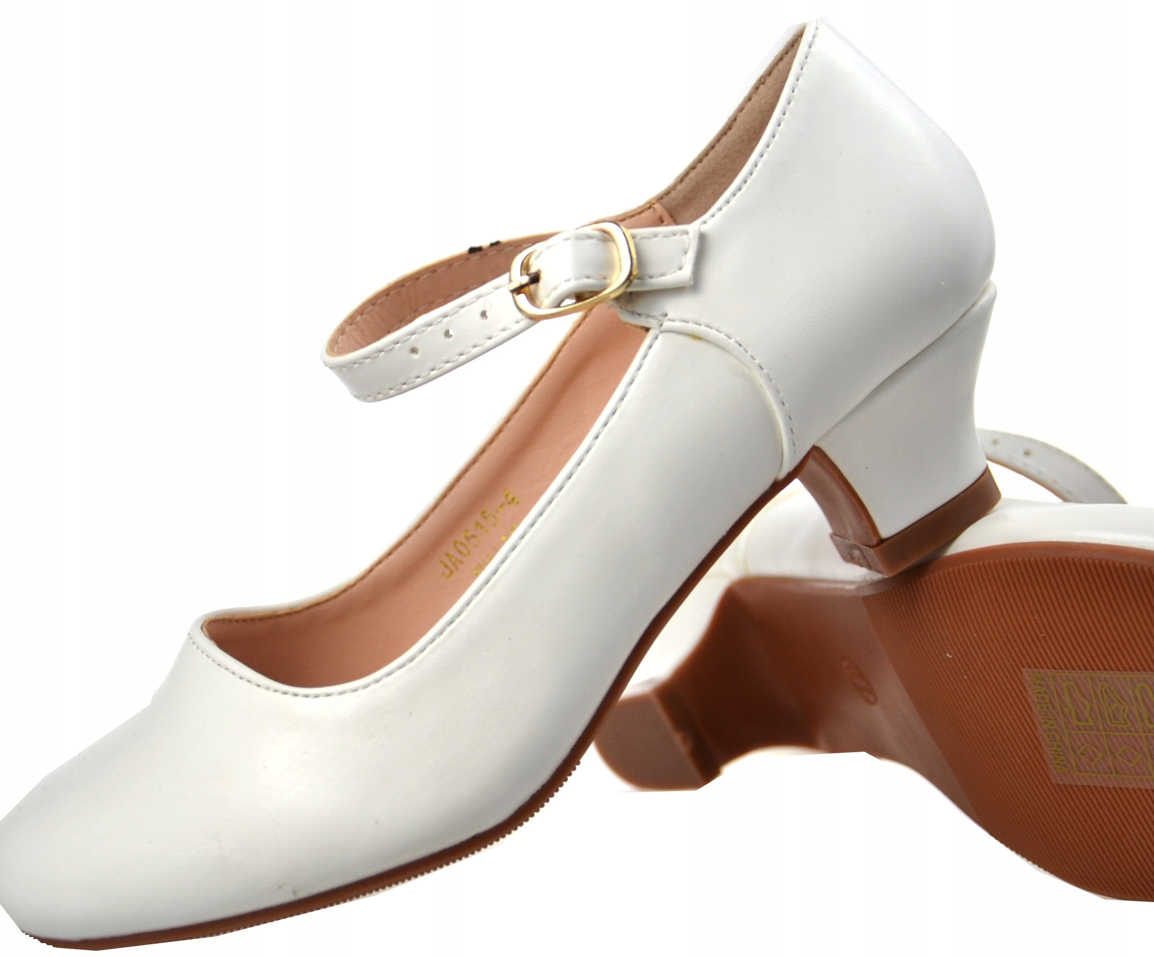 PANTOFELKI Komunijne obcas Matowe SKÓRA BIAŁE r29