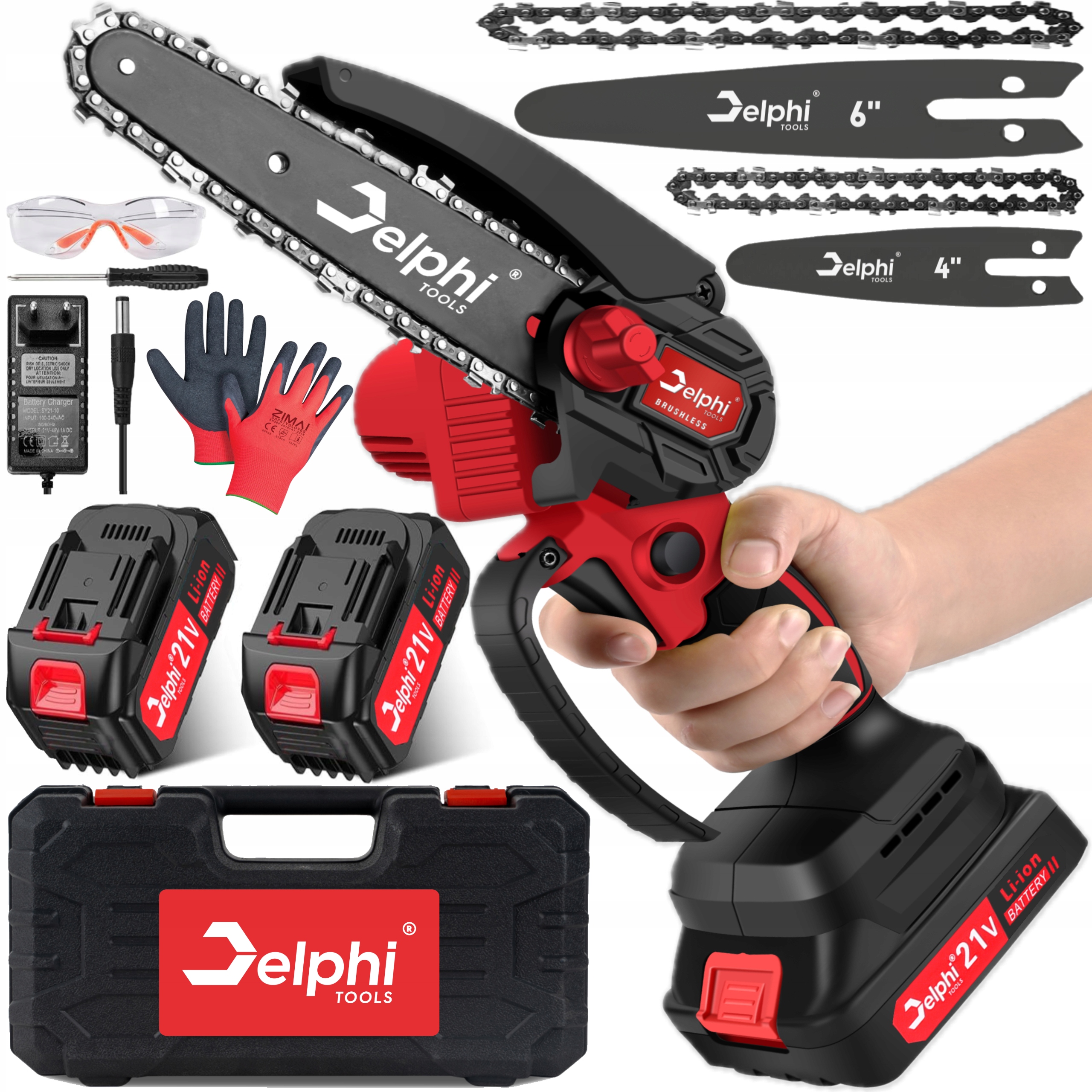 Piła Łańcuchowa Bezszczotkowa Akumulatorowa 6” 2xAKU 21V Pilarka Gałęziówka