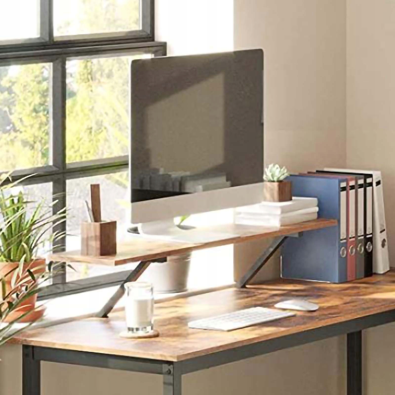 PÓŁKA BRĄZOWA POD MONITOR DOSTAWKA PODSTAWKA NA BIURKO PRAKTYCZNE Montaż meble do samodzielnego montażu