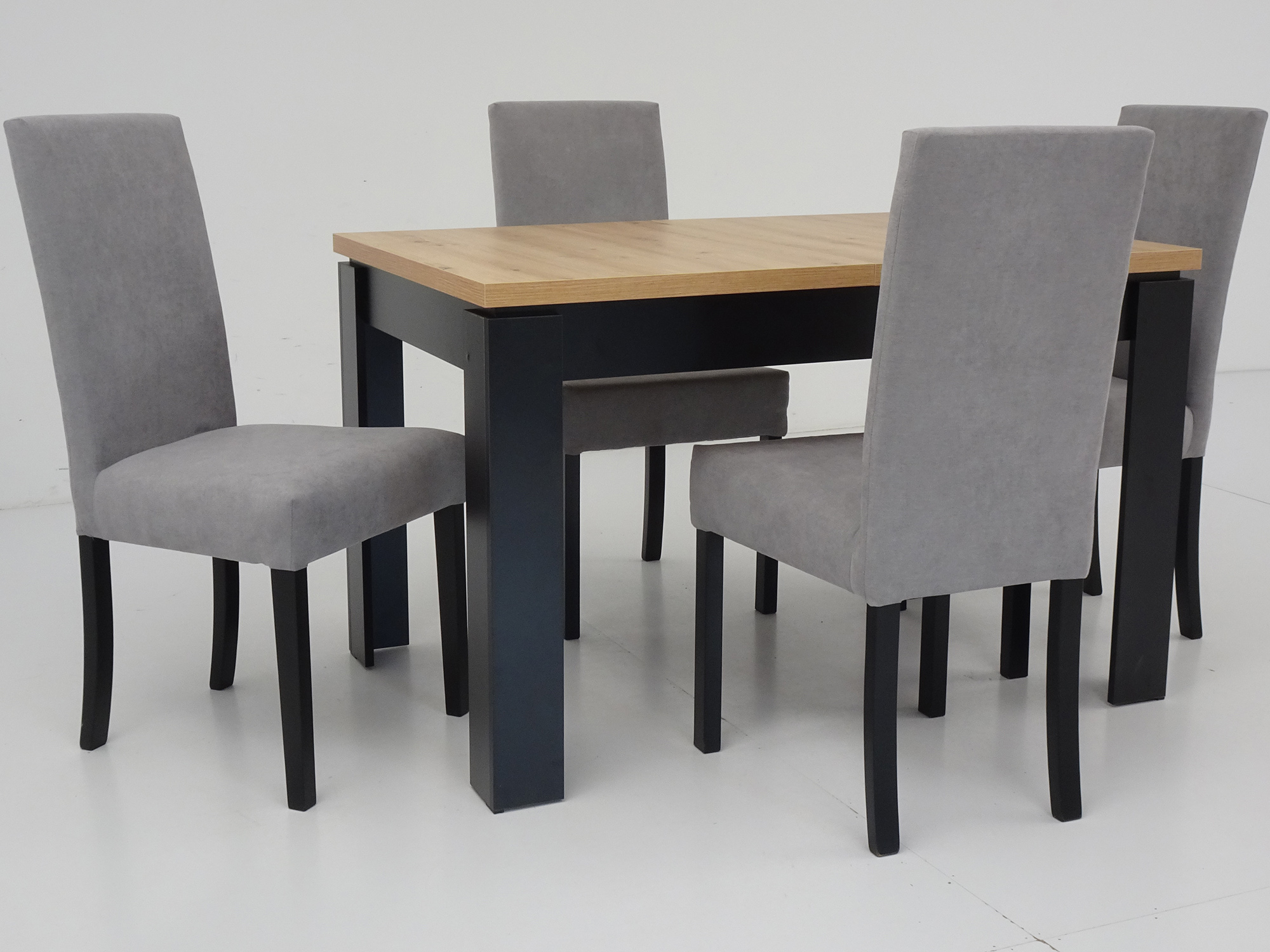 ROZKŁADANY stół 80x120/160 blat DĄB ARTISAN i 4 TAPICEROWANE krzesła FOTEL Kod producenta R-2 + C-04