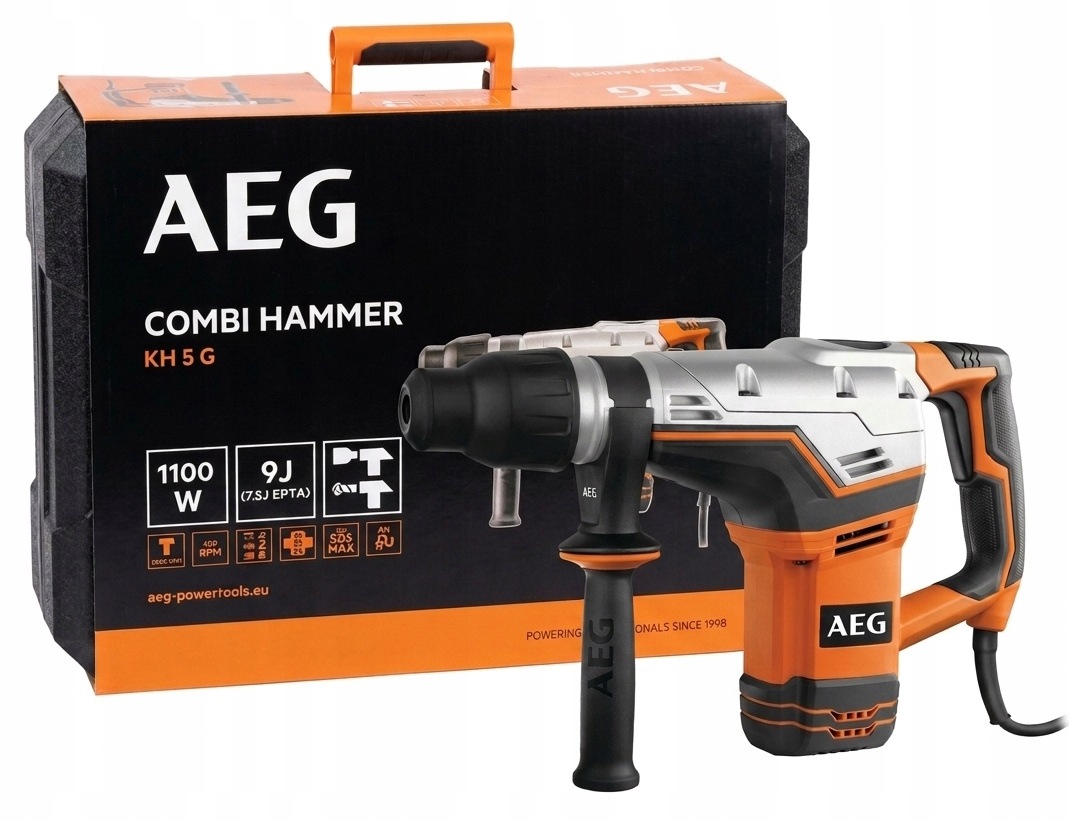 Kombinované vrtací-sekací kladivo SDS-Max 1100W 9J Kh 5G Aeg kufr rukojeť mazivo