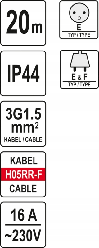 Yato Predlžovací Kábel Bubnový 3X1,5 MM, 20 M