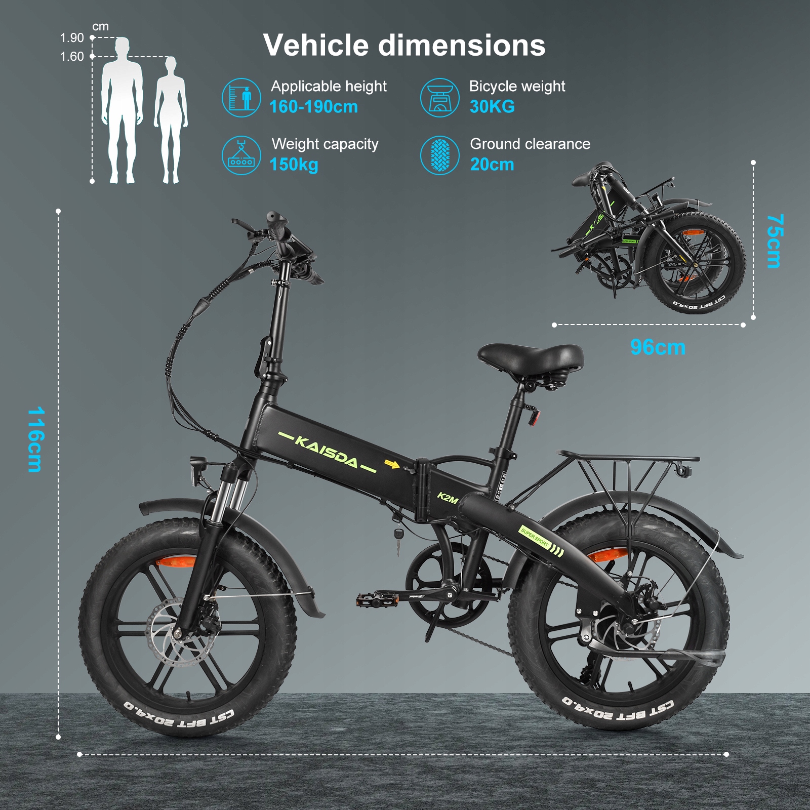 KAISDA K2M Bikes Electric Fat Bike 20" Powerful 500W13AH 60KM Folding Bike Brand Kaisda