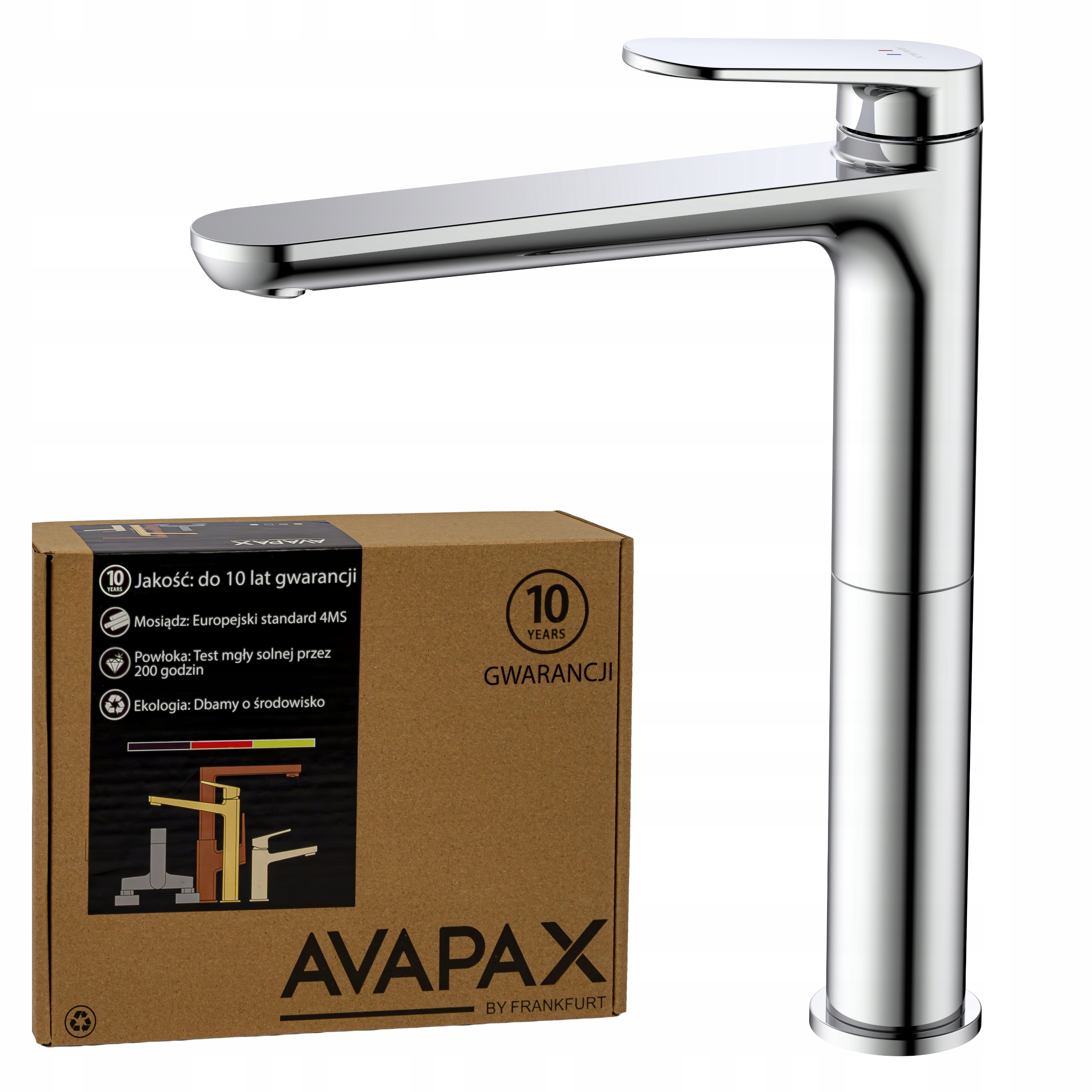 Vysoká stojanková batéria na umývadlo do kúpeľne, chrómová vodovodná batéria Avapax