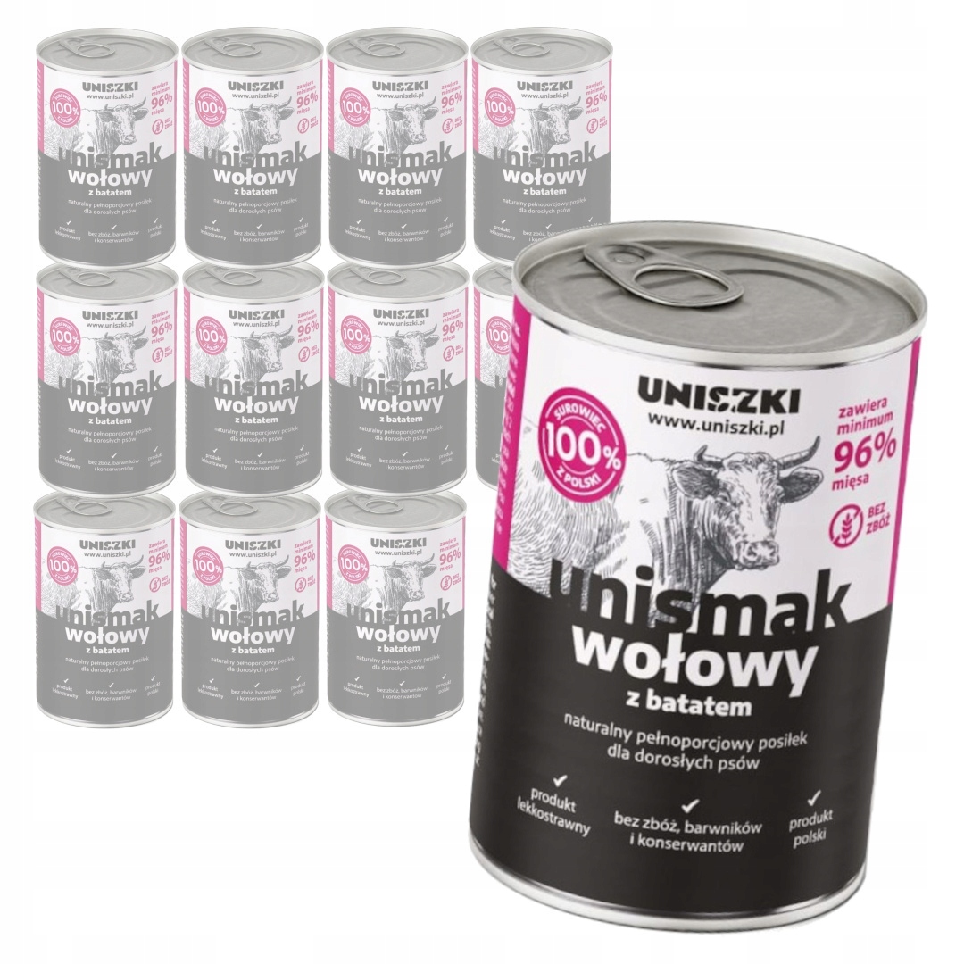 Uniszki Unismak 12x400g Bezobilné Vlhké Krmivo pro psy s hovězím masem a batátem
