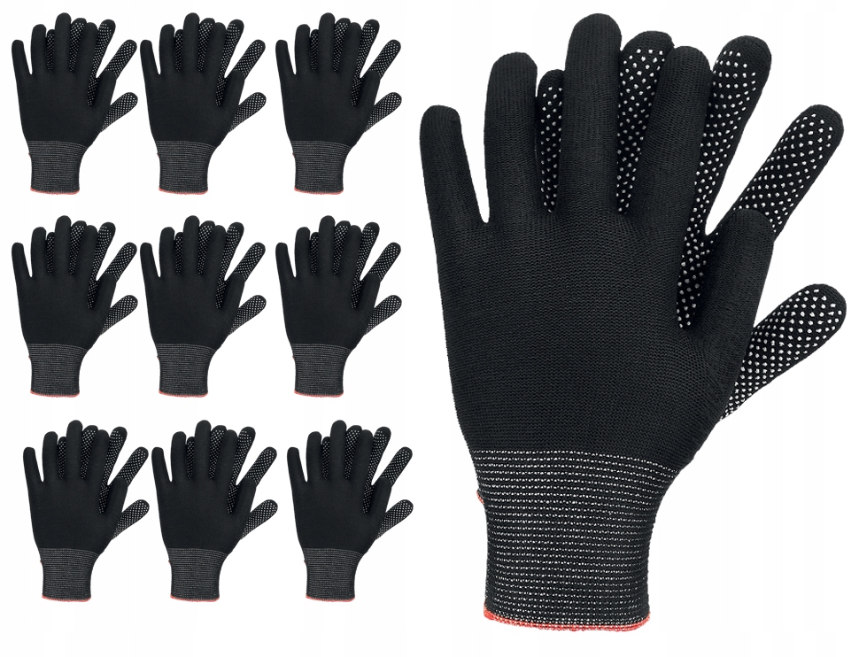 Rękawice robocze / Czarne / Rozmiar: 9 - L / OX-DOTUA_BW - 10 szt.