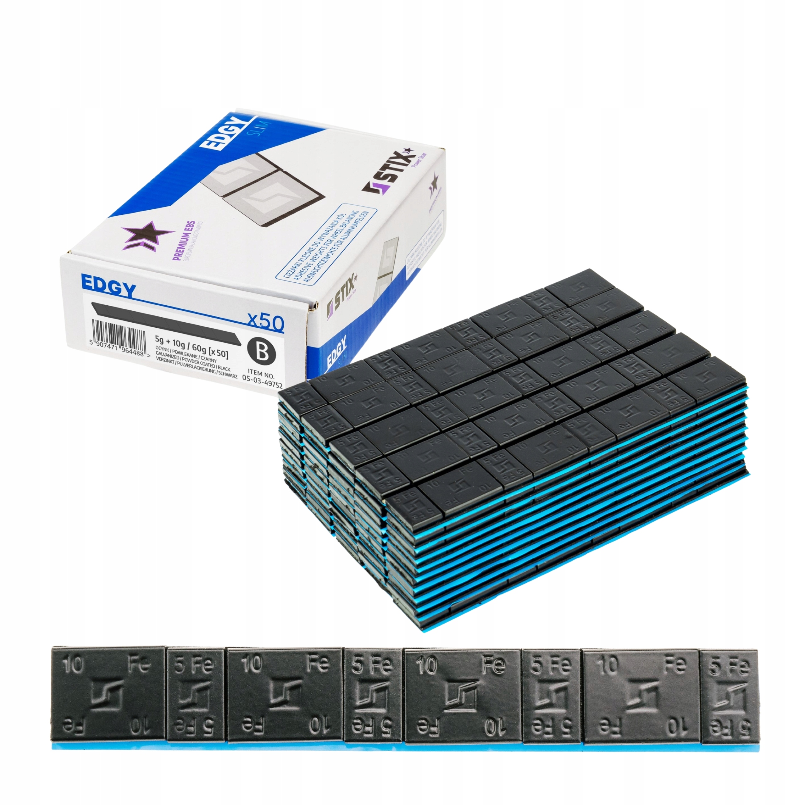 Ciężarki Klejone 5g 10g 50szt Edgy Slim Fe Czarne Do Felg Aluminiowych