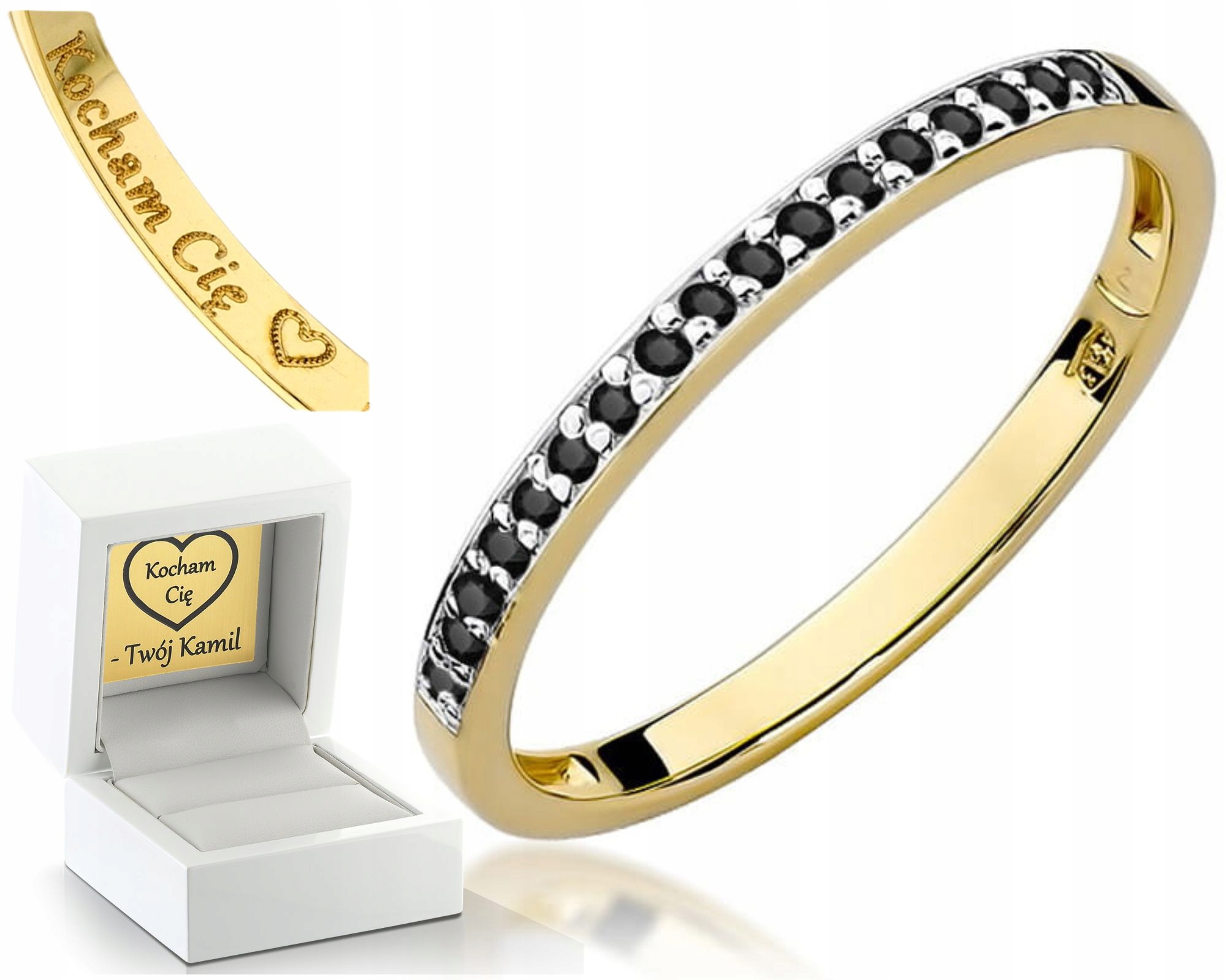 Zlatý Prstýnek Snubní Prsten Černý Diamant Ryzost 585 14K Dárek Gravírování