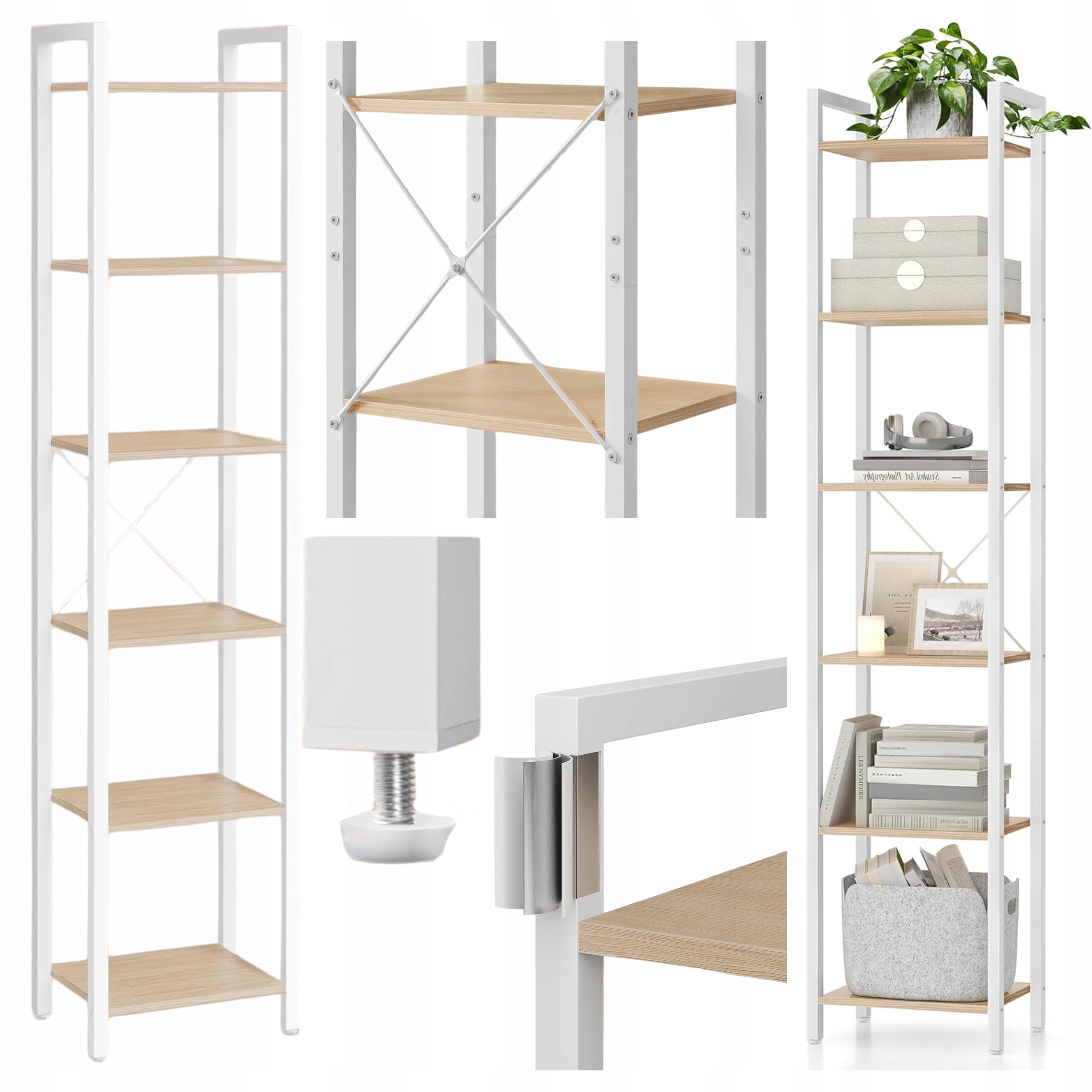 Stĺpik Regál Biely 6 políc Loft Vysoká polica na knihy do kúpeľne