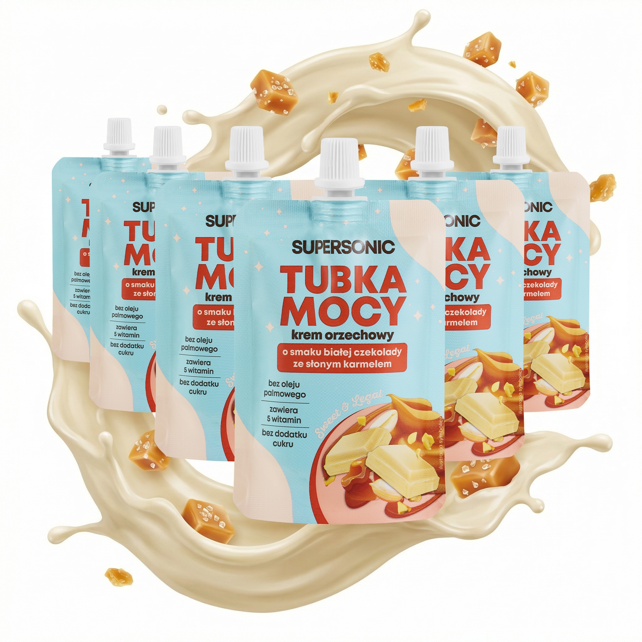 Levně Tuba Power Nut Cream Supersonic s příchutí bílá čokoláda karamel 6x50g