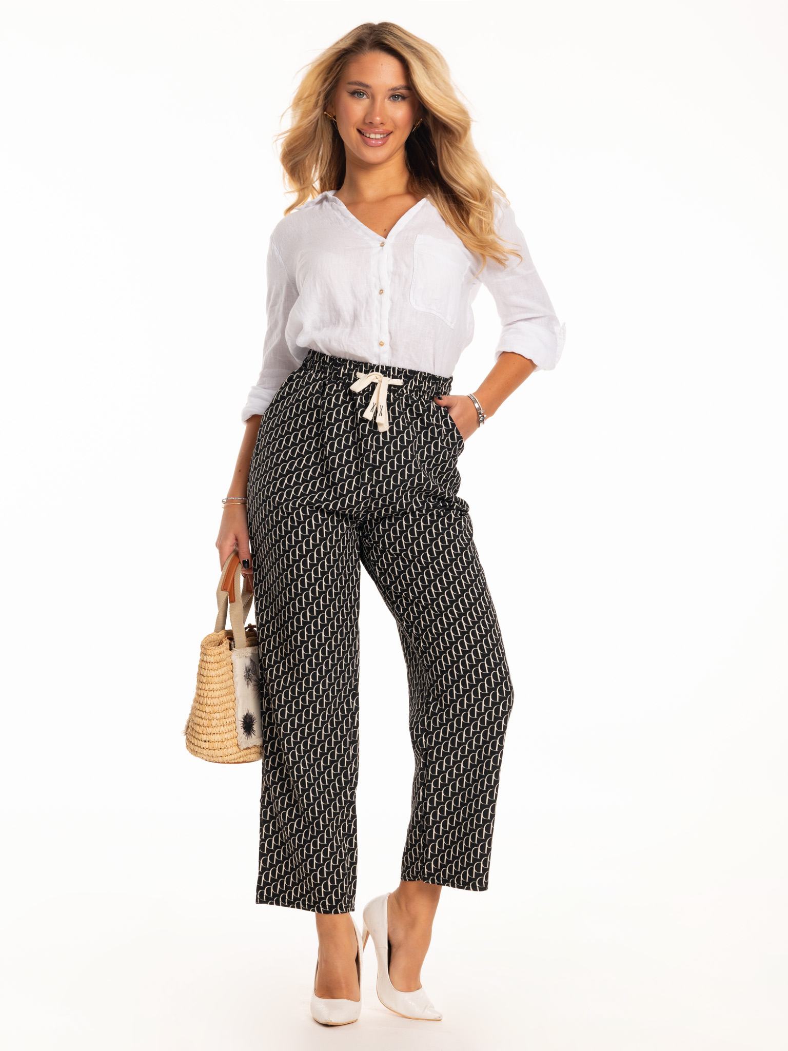 Rewelacyjne Stylowe LUŹNE SPODNIE DAMSKIE Piękny Wzór Duże Rozmiary Rozmiar 2XL/3XL