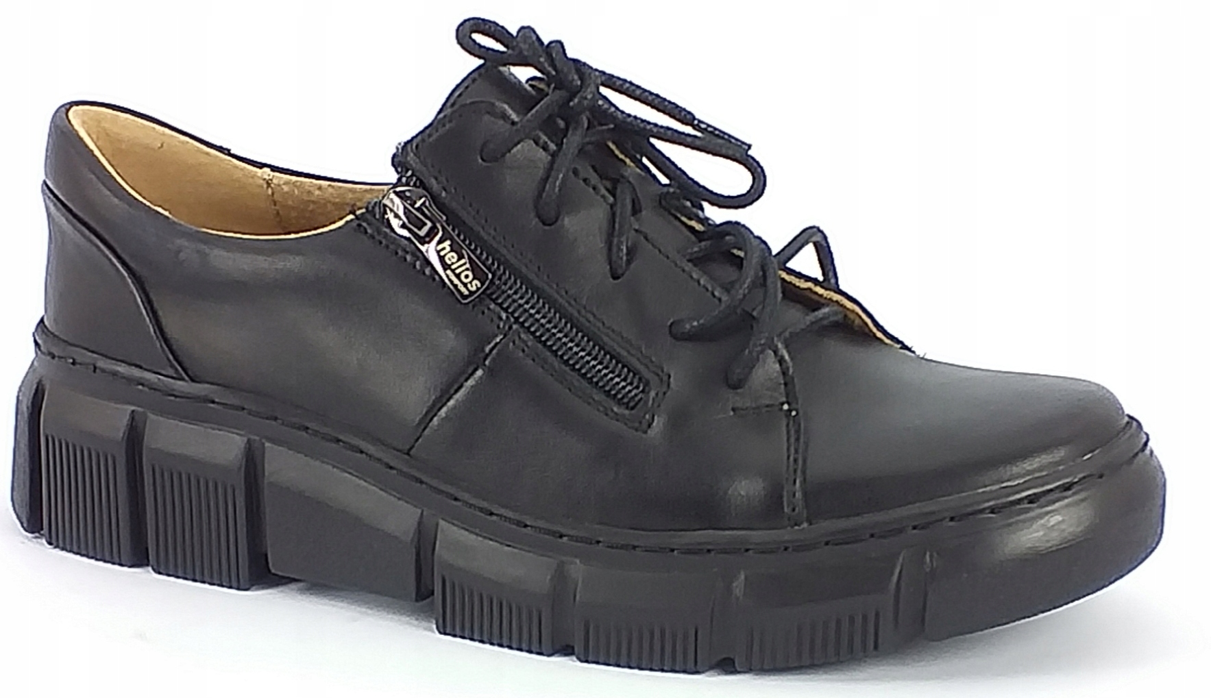 Półbuty Helios 413 Obuwie Na Suwak Damskie Wiązane Skórzane Czarne 37