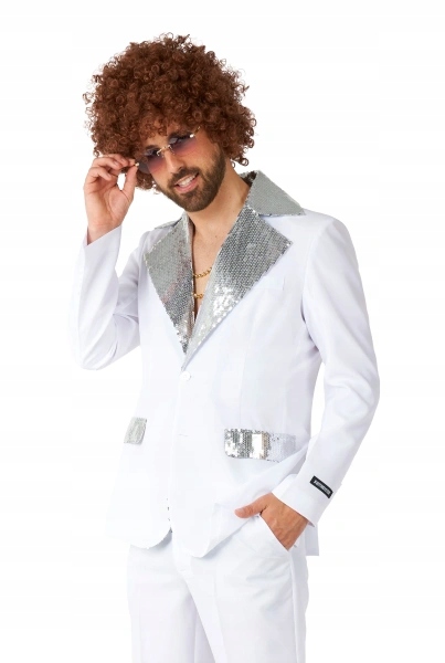 Kostým Pánský Disco Bílý Flitry Suitmeister Deluxe Karneval XL