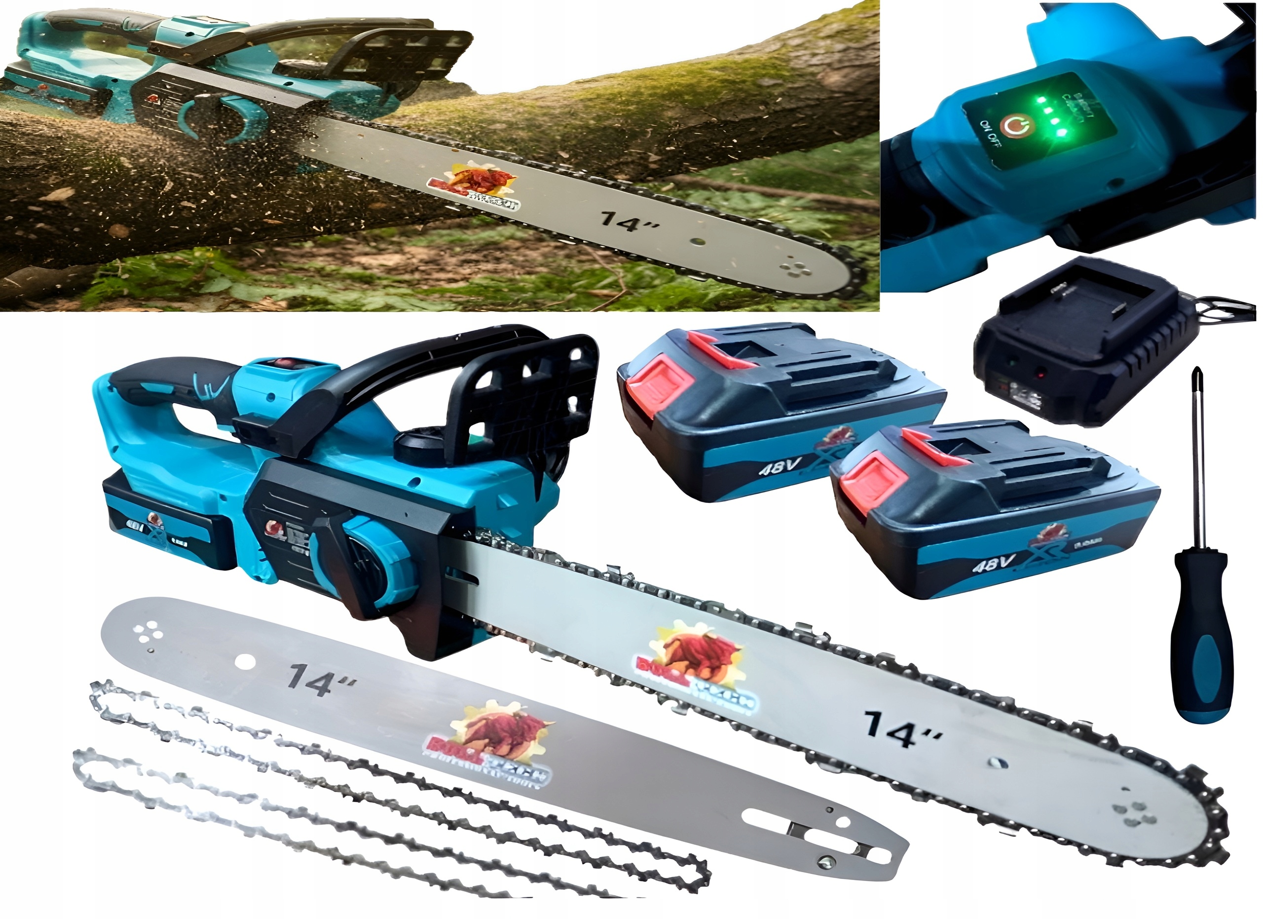 Piła łańcuchowa Bull Tech akumulatorowa 14 2x48V baterią i ładowarką